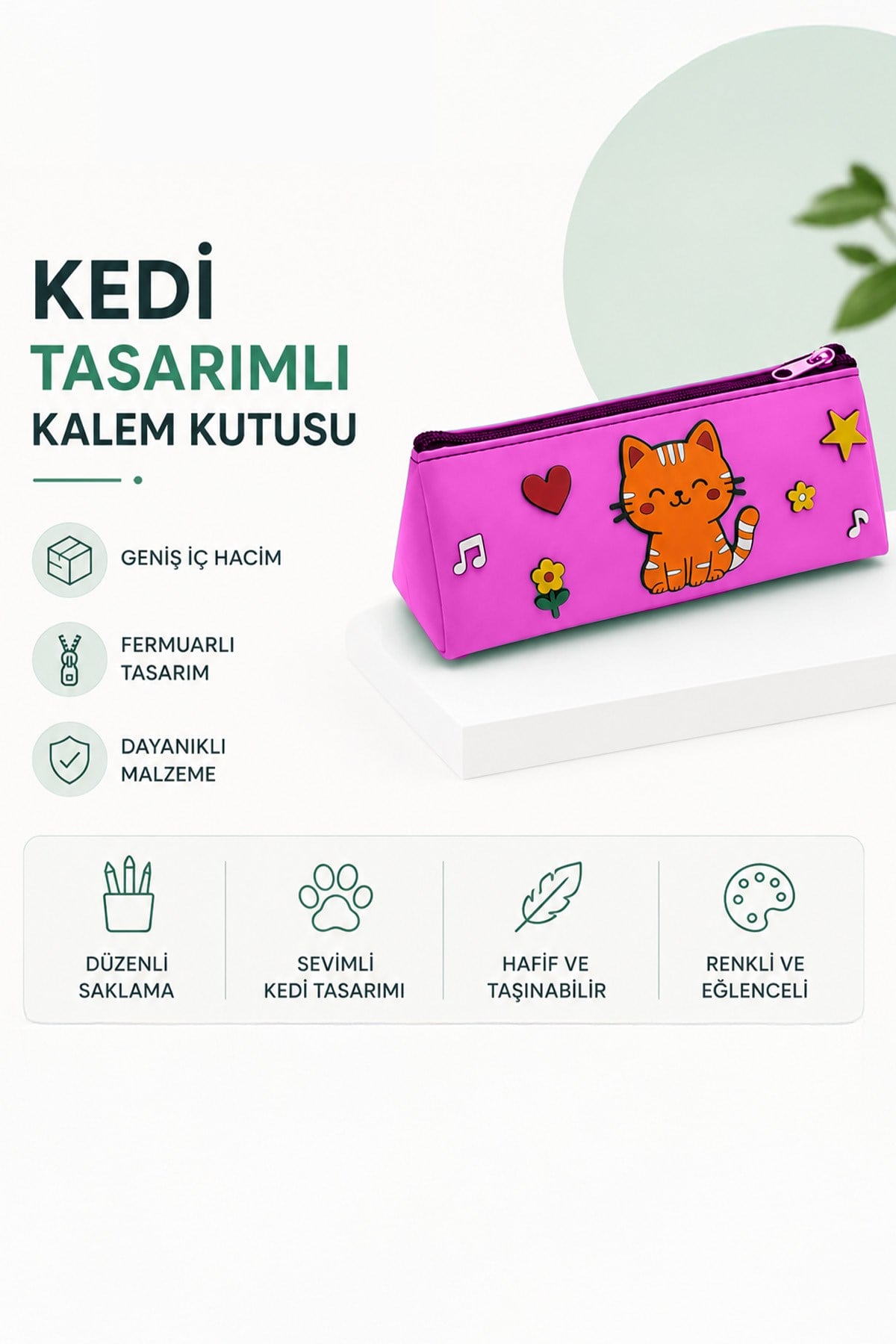 Kedi Tasarımlı PVC Kalem Kutusu – Dayanıklı Silikon Yapı, Çocuklar için Şık ve Pratik Okul Kalemlik