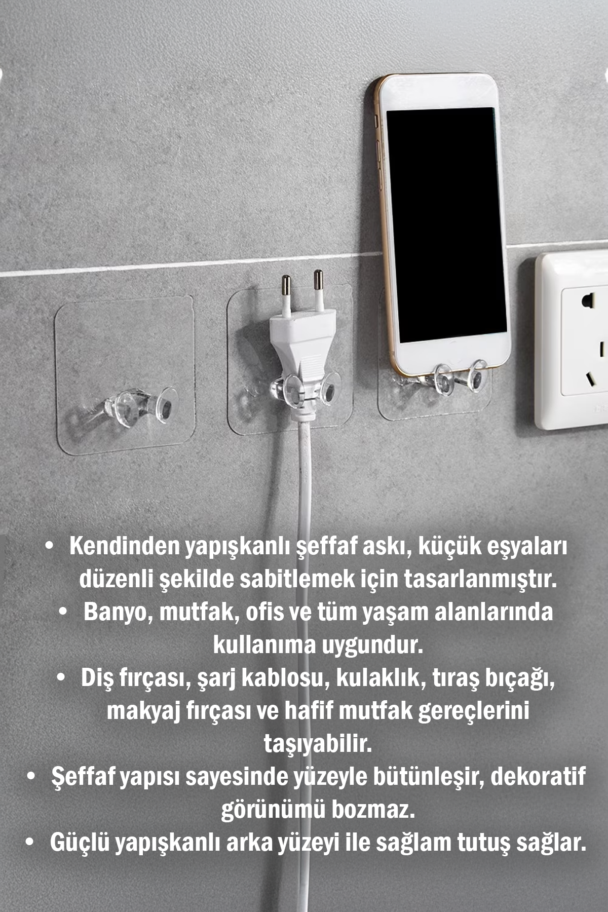 Kendinde Yapışkanlı Şeffaf Kablo Tutucu Diş Fırçası Askısı 5 Adet