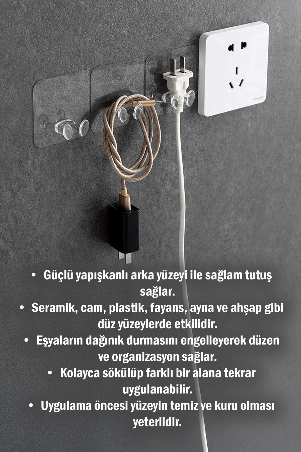 Kendinde Yapışkanlı Şeffaf Kablo Tutucu Diş Fırçası Askısı 5 Adet