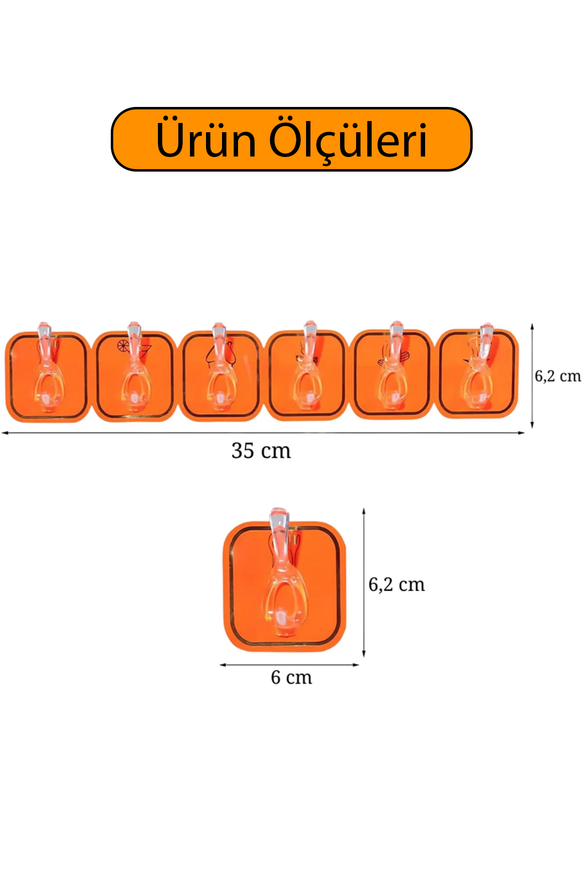 Kendinden Yapışkanlı 6 Kancalı Renkli Duvar Askısı Banyo ve Mutfak için Pratik Çözüm