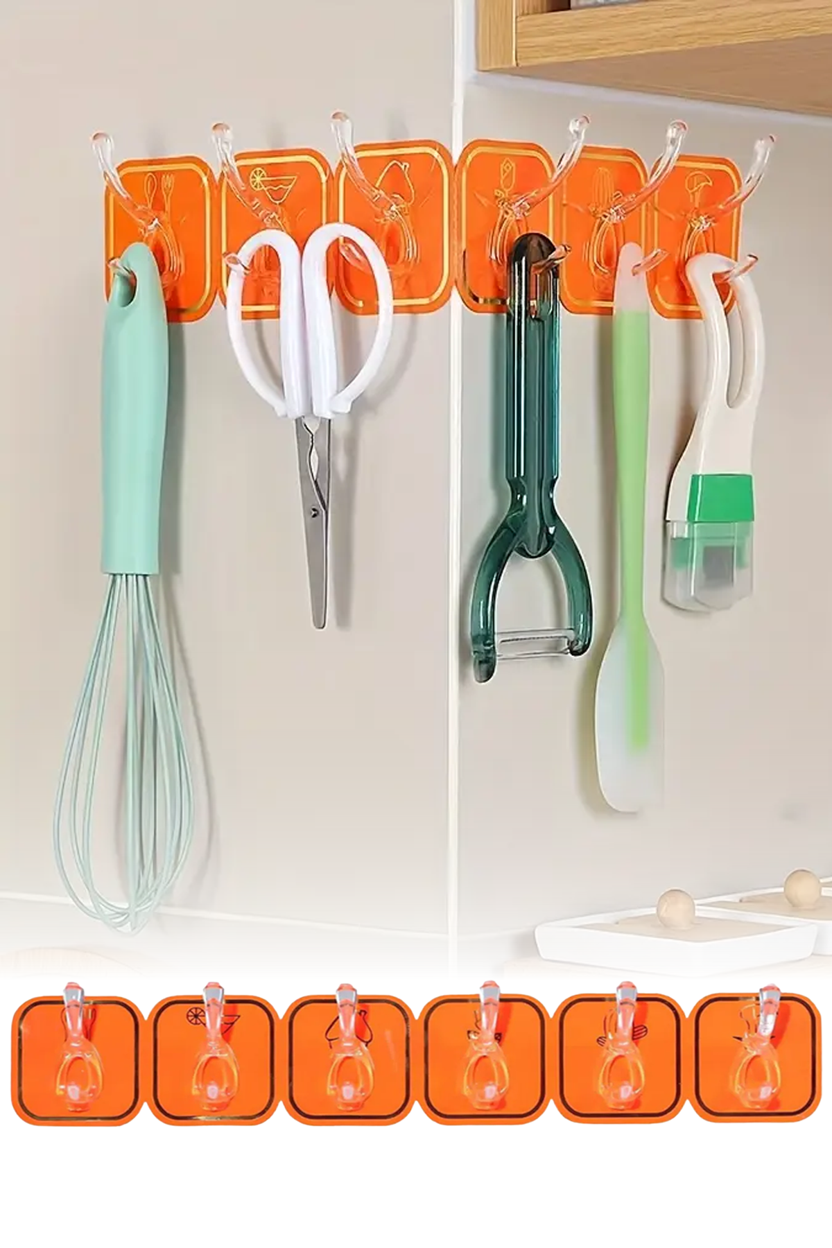 Kendinden Yapışkanlı 6 Kancalı Renkli Duvar Askısı Banyo ve Mutfak için Pratik Çözüm
