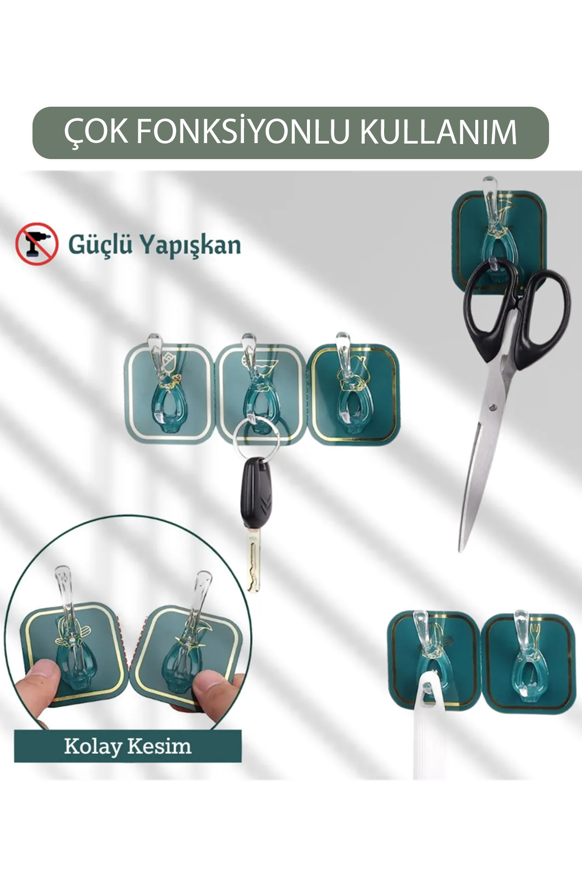 Kendinden Yapışkanlı 6 Kancalı Renkli Duvar Askısı Banyo ve Mutfak için Pratik Çözüm