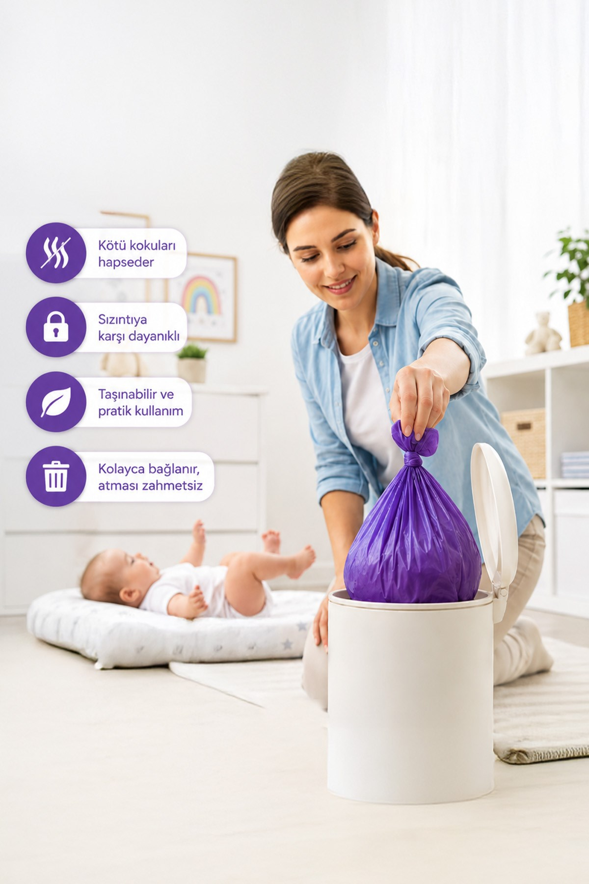 Kirli Bebek Bezi Poşeti Koku Önleyici Taşınabilir Hijyen Poşeti