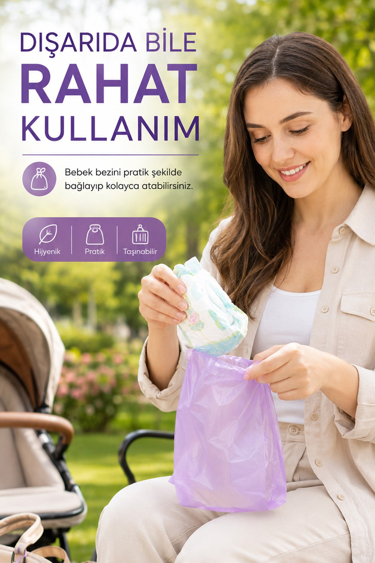 Kirli Bebek Bezi Poşeti Koku Önleyici Taşınabilir Hijyen Poşeti