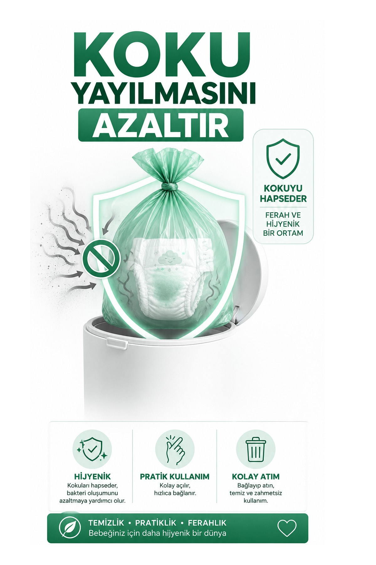 Kirli Bebek Bezi Poşeti Koku Önleyici Taşınabilir Hijyen Poşeti