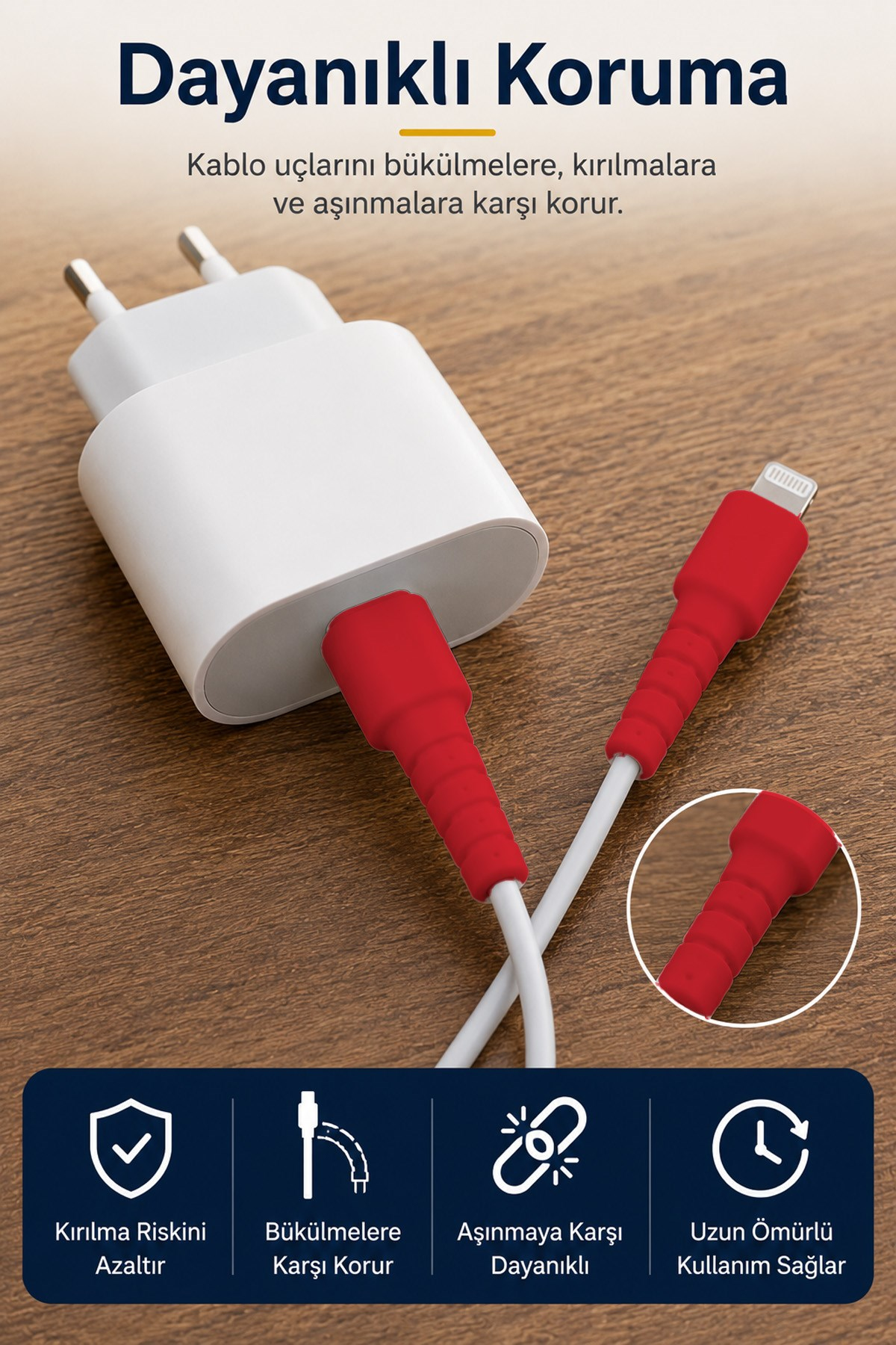 Kırmızı Apple iPhone 11 12 13 14 Uyumlu Silikon Lightning Kablo Ucu Koruyucu