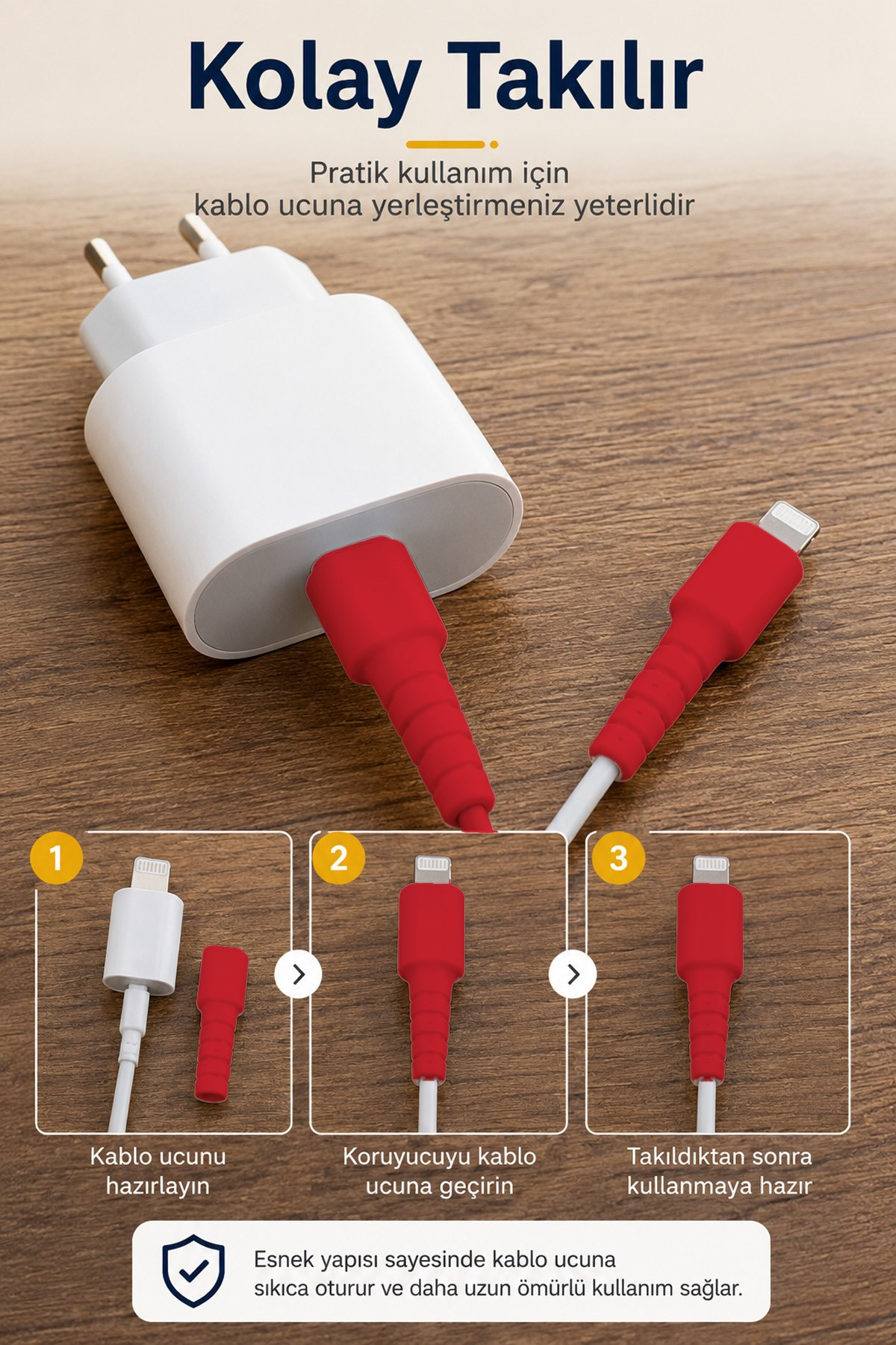 Kırmızı Apple iPhone 11 12 13 14 Uyumlu Silikon Lightning Kablo Ucu Koruyucu