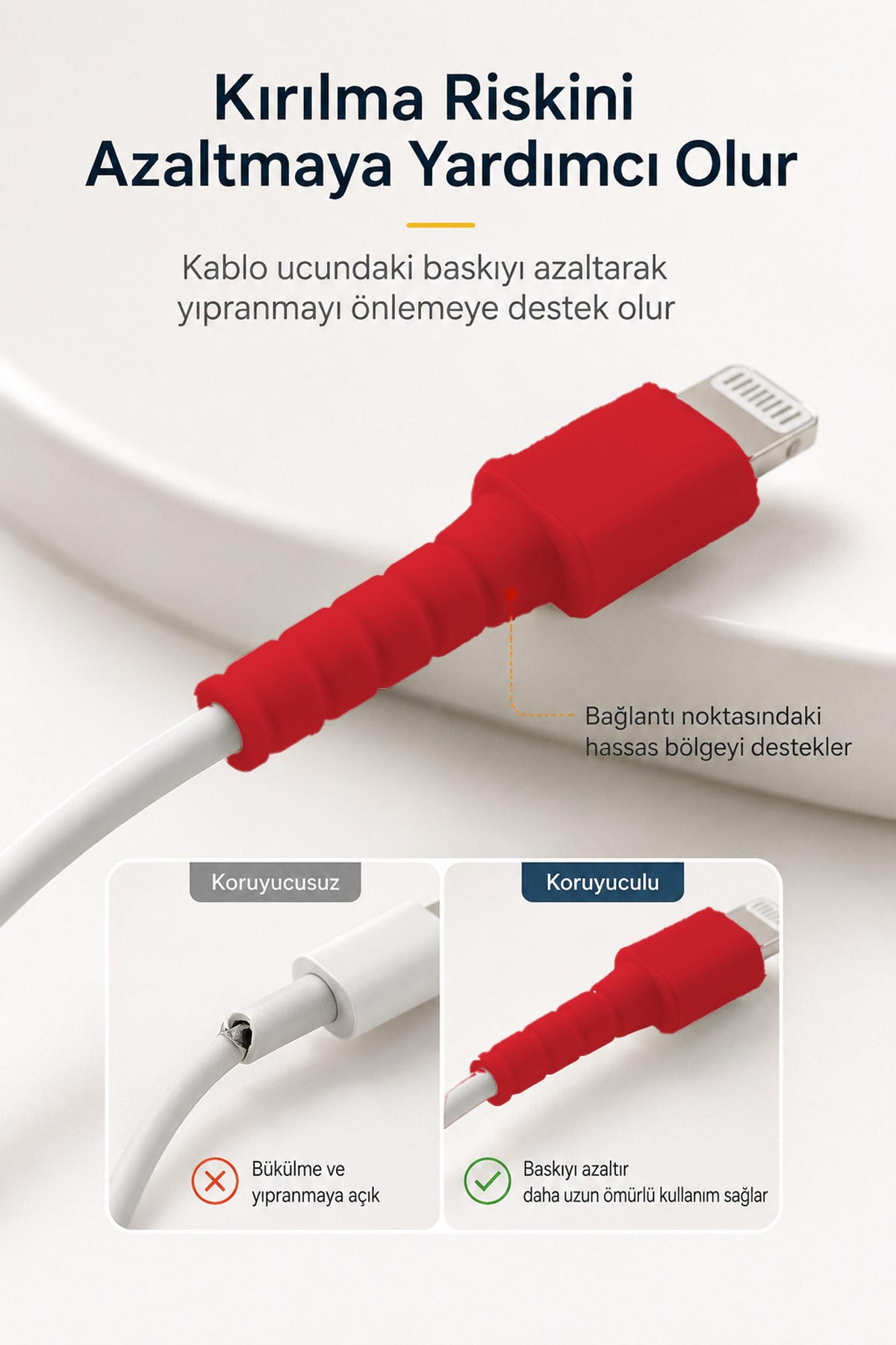Kırmızı Apple iPhone 11 12 13 14 Uyumlu Silikon Lightning Kablo Ucu Koruyucu
