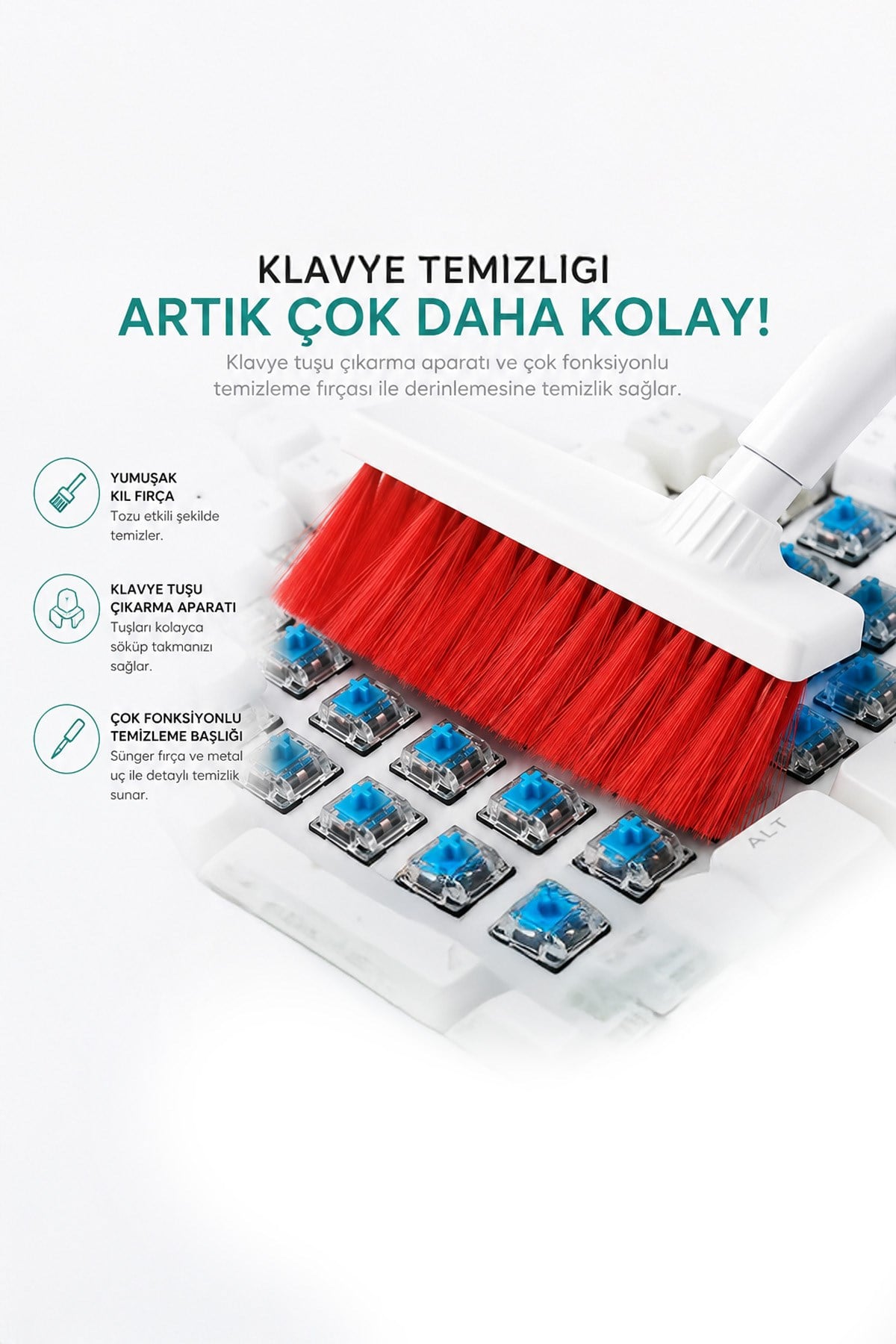 Kırmızı Beyaz 5'i 1 Arada Klavye Temizleme Fırçası Laptop Telefon Kulaklık Seti 10.8 cm