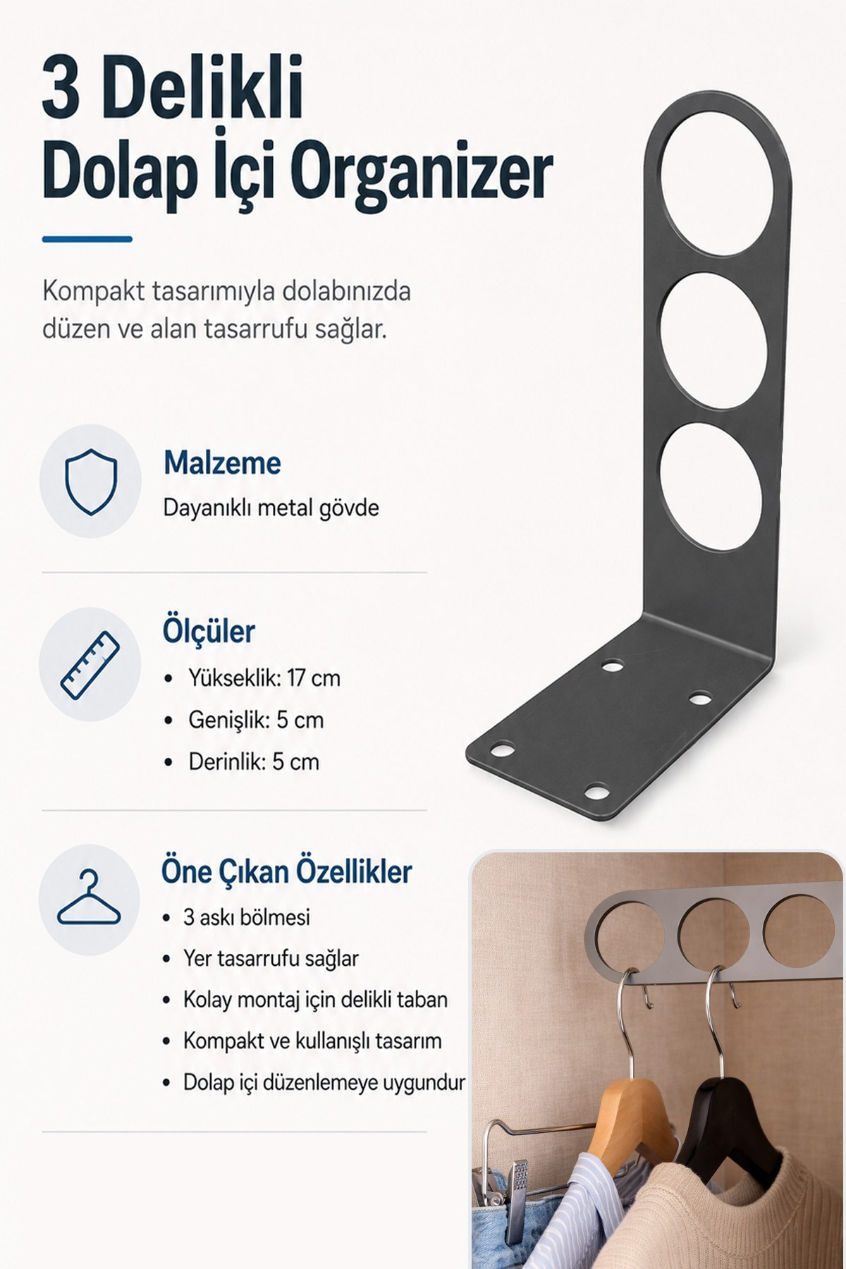Kıyafet Askısı Metal Metal Elbise Askısı Kıyafet Askılığı 3 Bölmeli Dayanıklı Kıyafet Askı 2 Adet