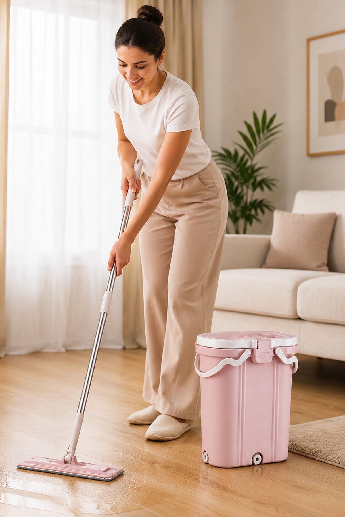 Kovalı Mikrofiber Mop Temizlik Seti + HEDİYE 4'lü Yedek Mikrofiber Bez – VP-500-611