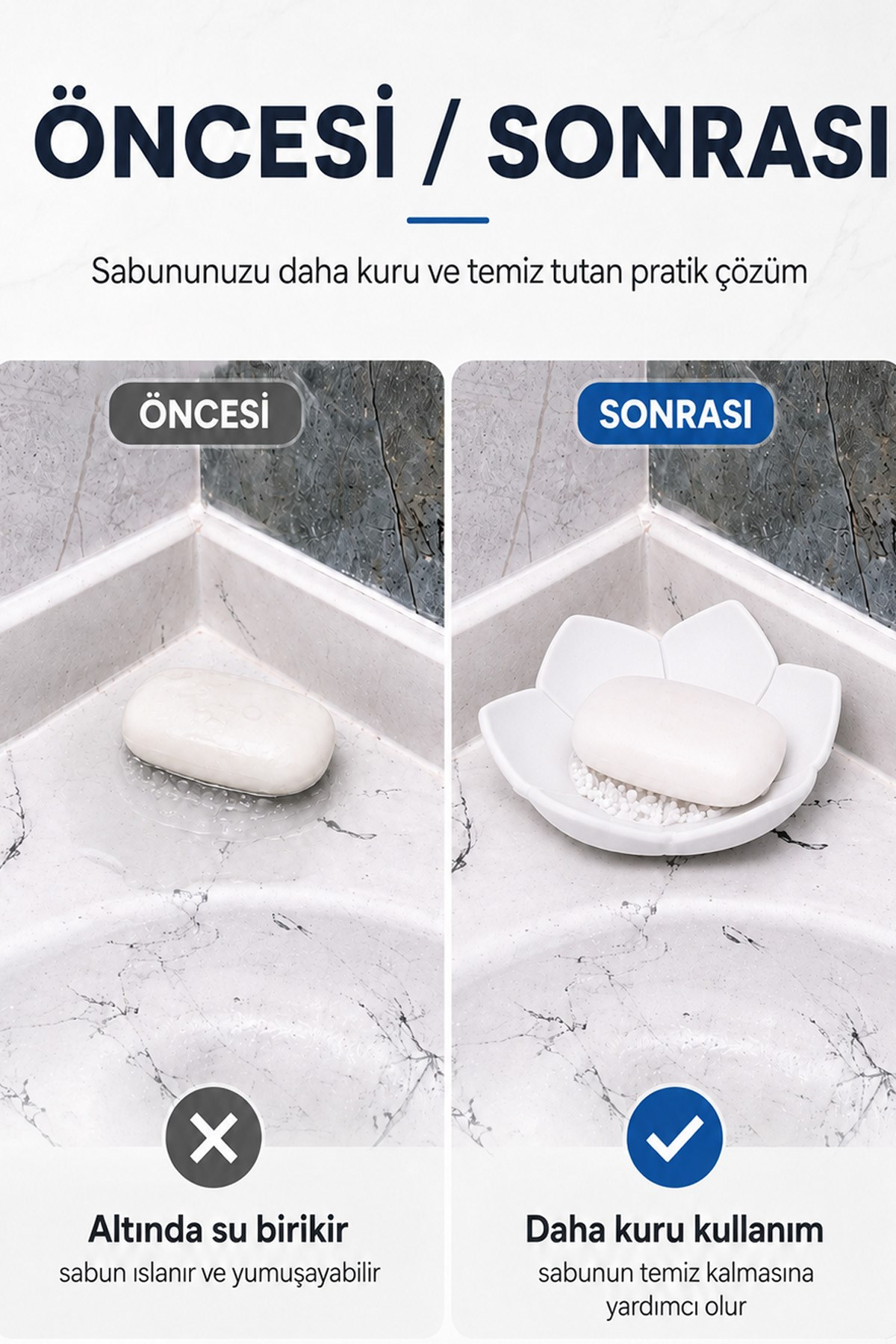 Lotus Desenli Beyaz Silikon Sabunluk Su Giderli Şık Sabun ve Sünger Tutacağı Aparatı