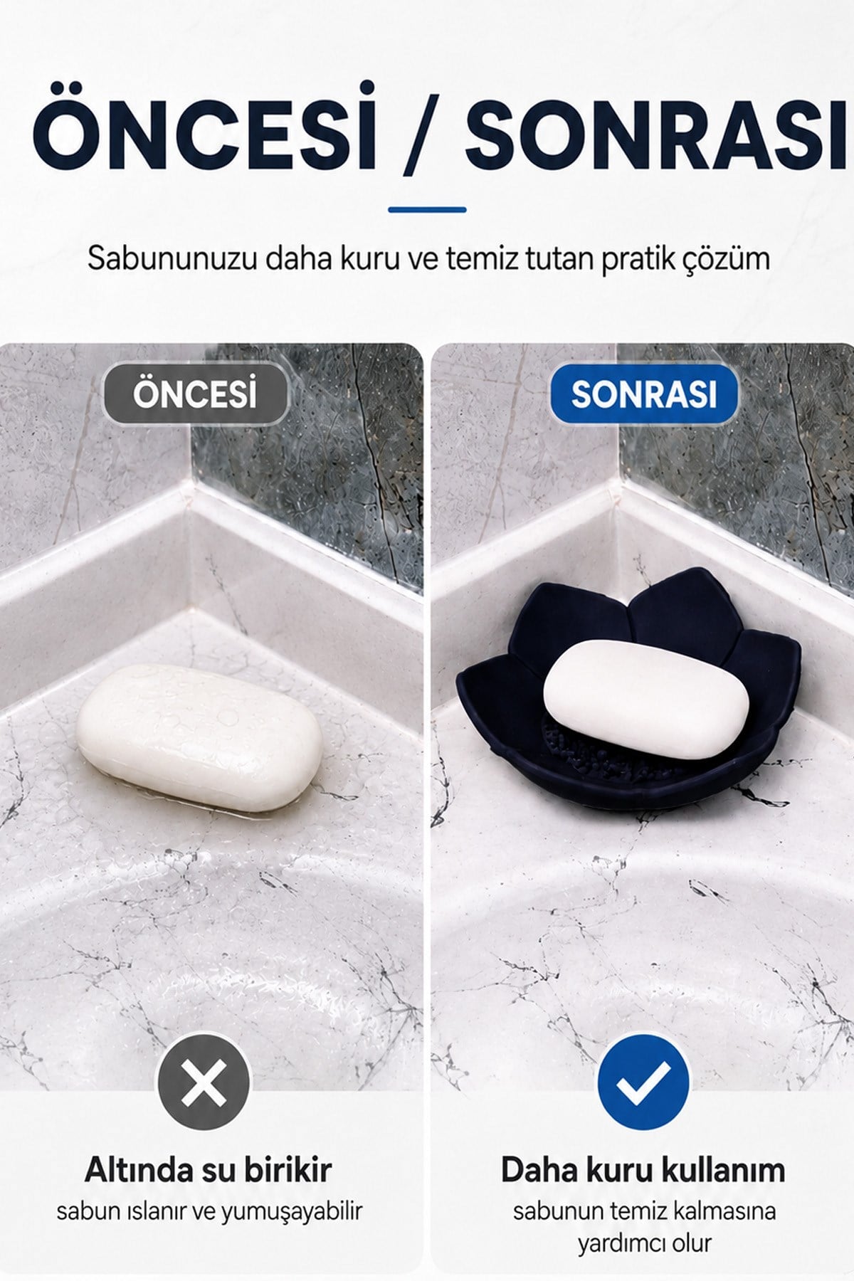 Lotus Desenli Siyah Silikon Sabunluk Su Giderli Şık Sabun ve Sünger Tutacağı Aparatı