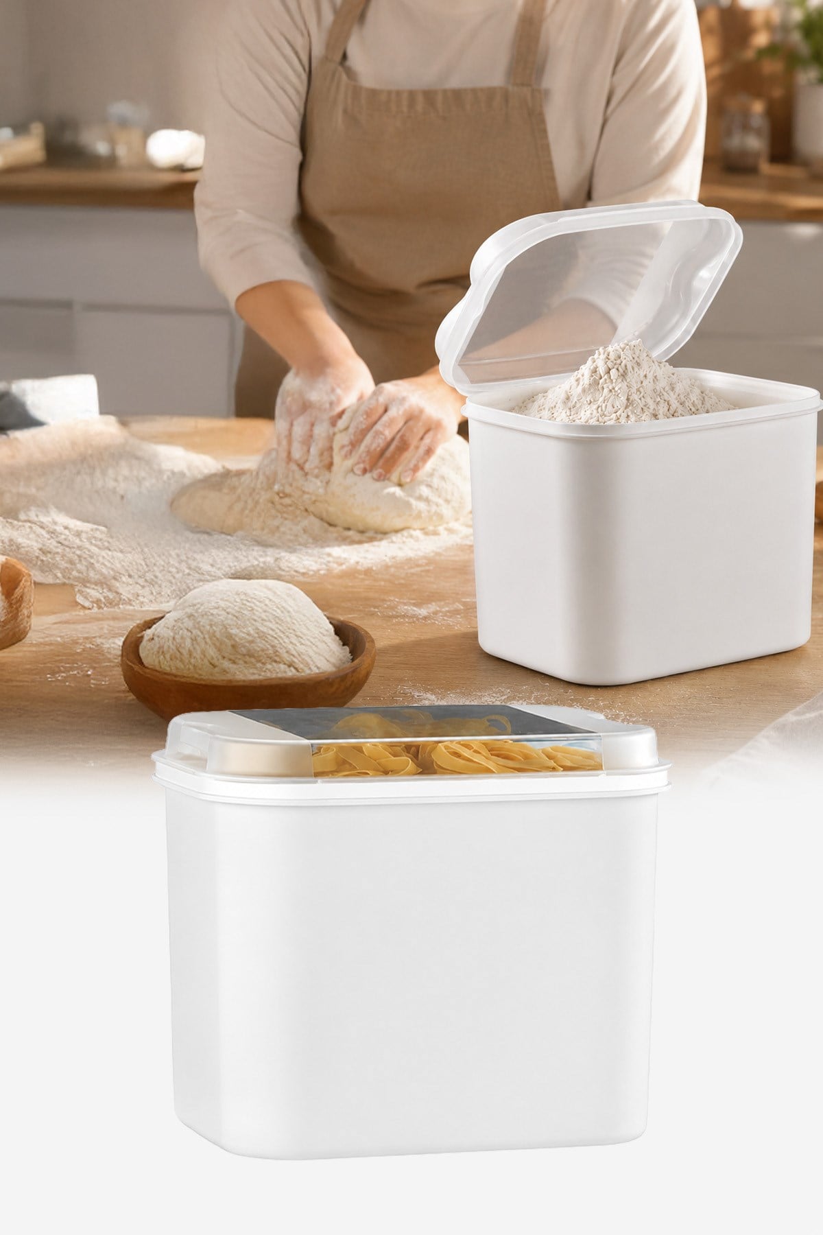 Masal Saklama Kabı Beyaz 10 Litre Un ve Bakliyat Saklama Kabı Kapaklı Erzak Düzenleyici VP-037