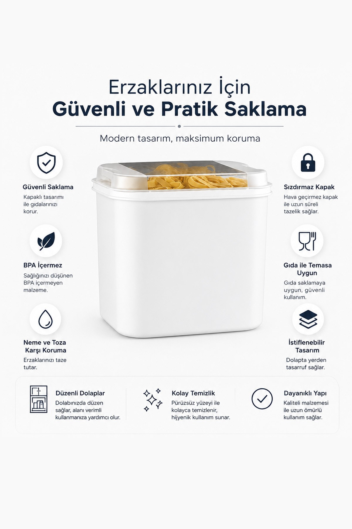Masal Saklama Kabı Beyaz 10 Litre Un ve Bakliyat Saklama Kabı Kapaklı Erzak Düzenleyici VP-037