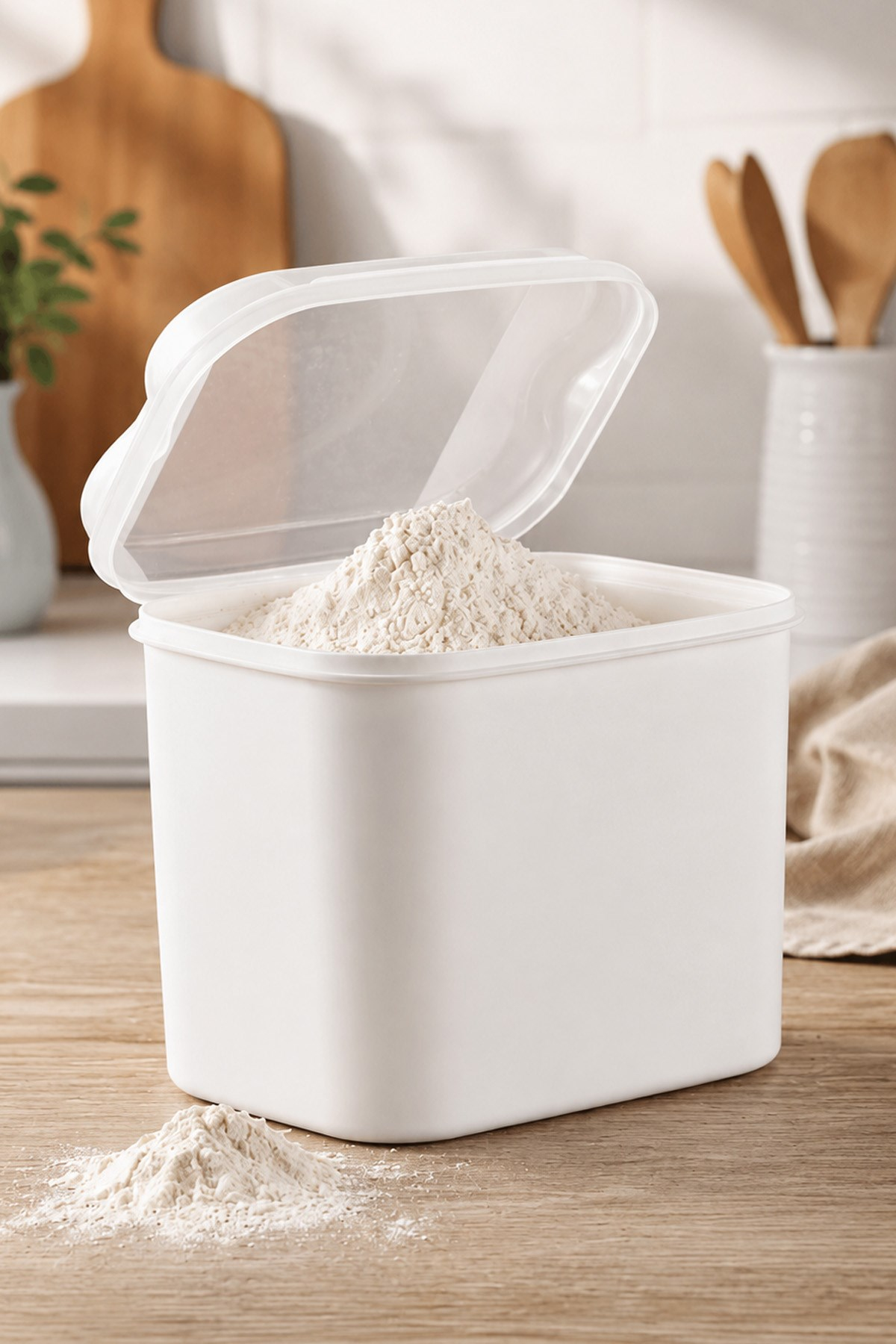 Masal Saklama Kabı Beyaz 10 Litre Un ve Bakliyat Saklama Kabı Kapaklı Erzak Düzenleyici VP-037