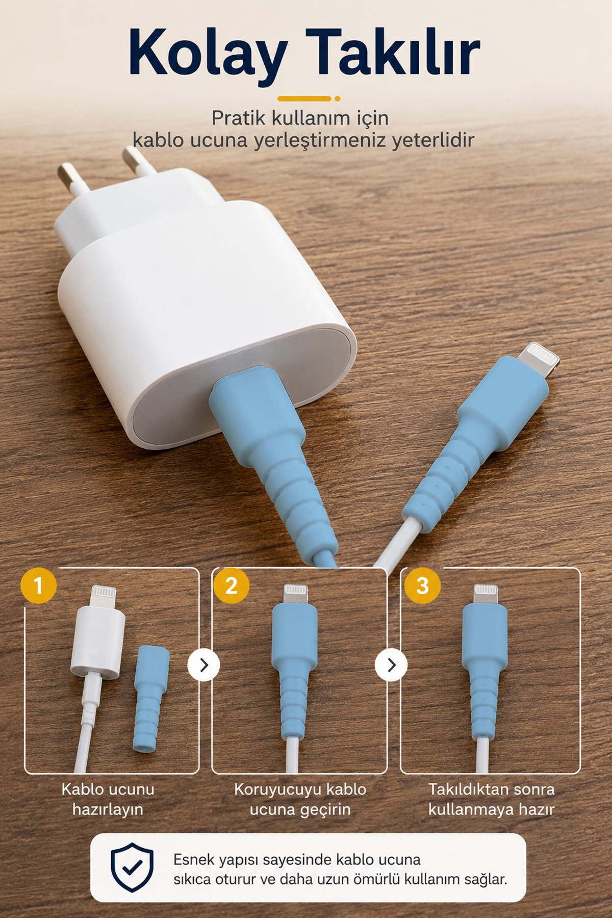 Mavi  Apple iPhone Kablo Ucu Koruyucu Silikon Lightning Şarj Kablosu Kırılma Önleyici Aparat