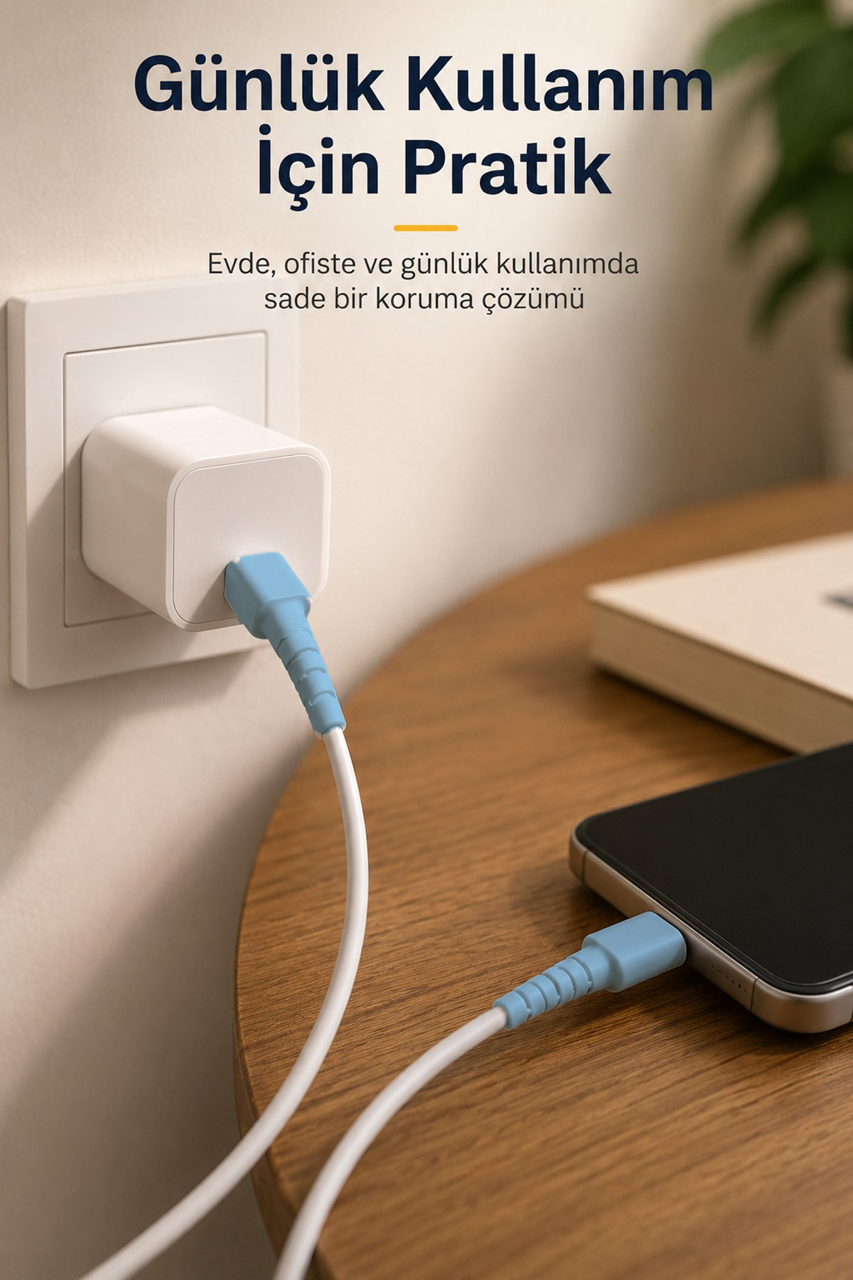 Mavi  Apple iPhone Kablo Ucu Koruyucu Silikon Lightning Şarj Kablosu Kırılma Önleyici Aparat