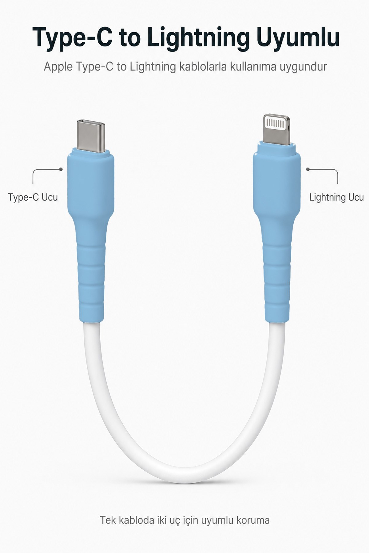 Mavi  Apple iPhone Kablo Ucu Koruyucu Silikon Lightning Şarj Kablosu Kırılma Önleyici Aparat