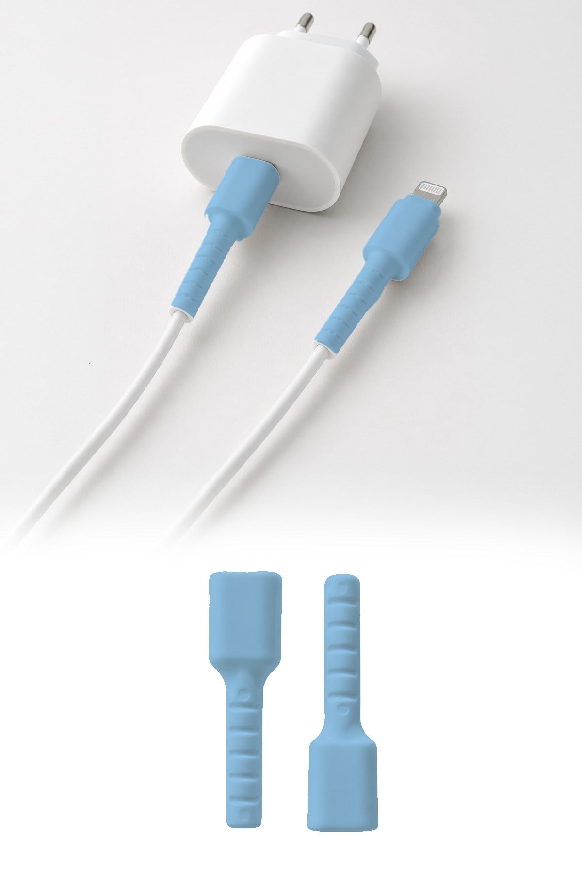 Mavi  Apple iPhone Kablo Ucu Koruyucu Silikon Lightning Şarj Kablosu Kırılma Önleyici Aparat