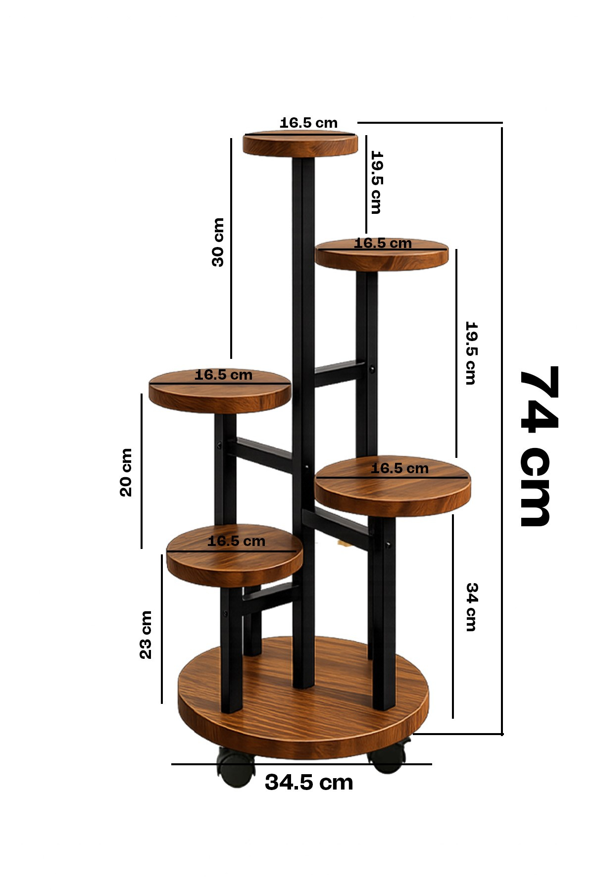 Metal 5 Katlı Tekerlekli Çiçeklik Saksılık Daire Model Dekoratif Bitki Rafı