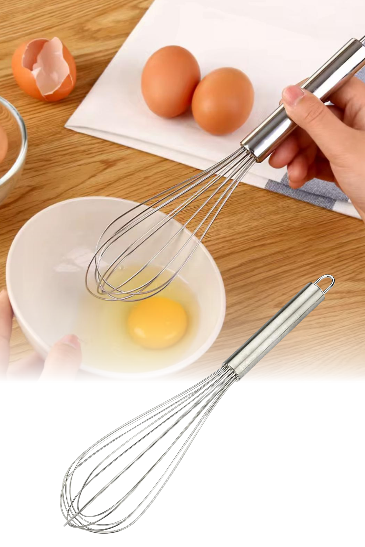 Metal Lux Çırpıcı 40 cm Paslanmaz Çelik Dayanıklı Mikser Kaşığı Ergonomik Saplı El Tipi Çırpma Aparatı Büyük Boy Mutfak Aleti Yüksek Isıya Dayanıklı Pratik Kullanımlı Çelik Çırpıcı