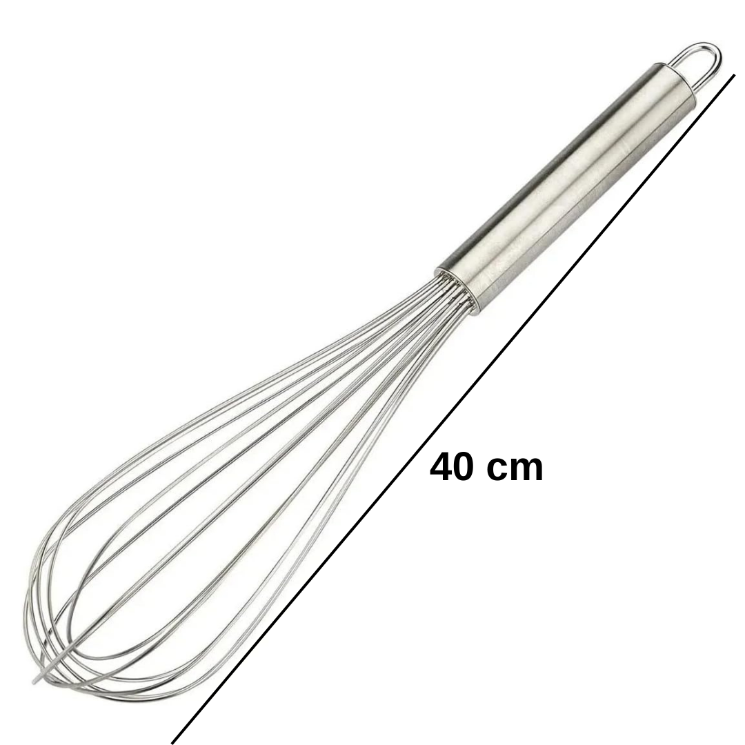 Metal Lux Çırpıcı 40 cm Paslanmaz Çelik Dayanıklı Mikser Kaşığı Ergonomik Saplı El Tipi Çırpma Aparatı Büyük Boy Mutfak Aleti Yüksek Isıya Dayanıklı Pratik Kullanımlı Çelik Çırpıcı