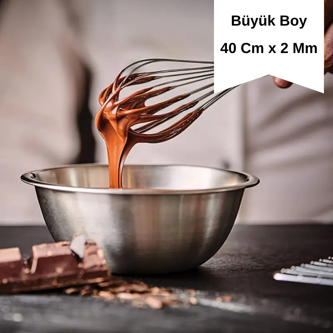 Metal Lux Çırpıcı 40 cm Paslanmaz Çelik Dayanıklı Mikser Kaşığı Ergonomik Saplı El Tipi Çırpma Aparatı Büyük Boy Mutfak Aleti Yüksek Isıya Dayanıklı Pratik Kullanımlı Çelik Çırpıcı