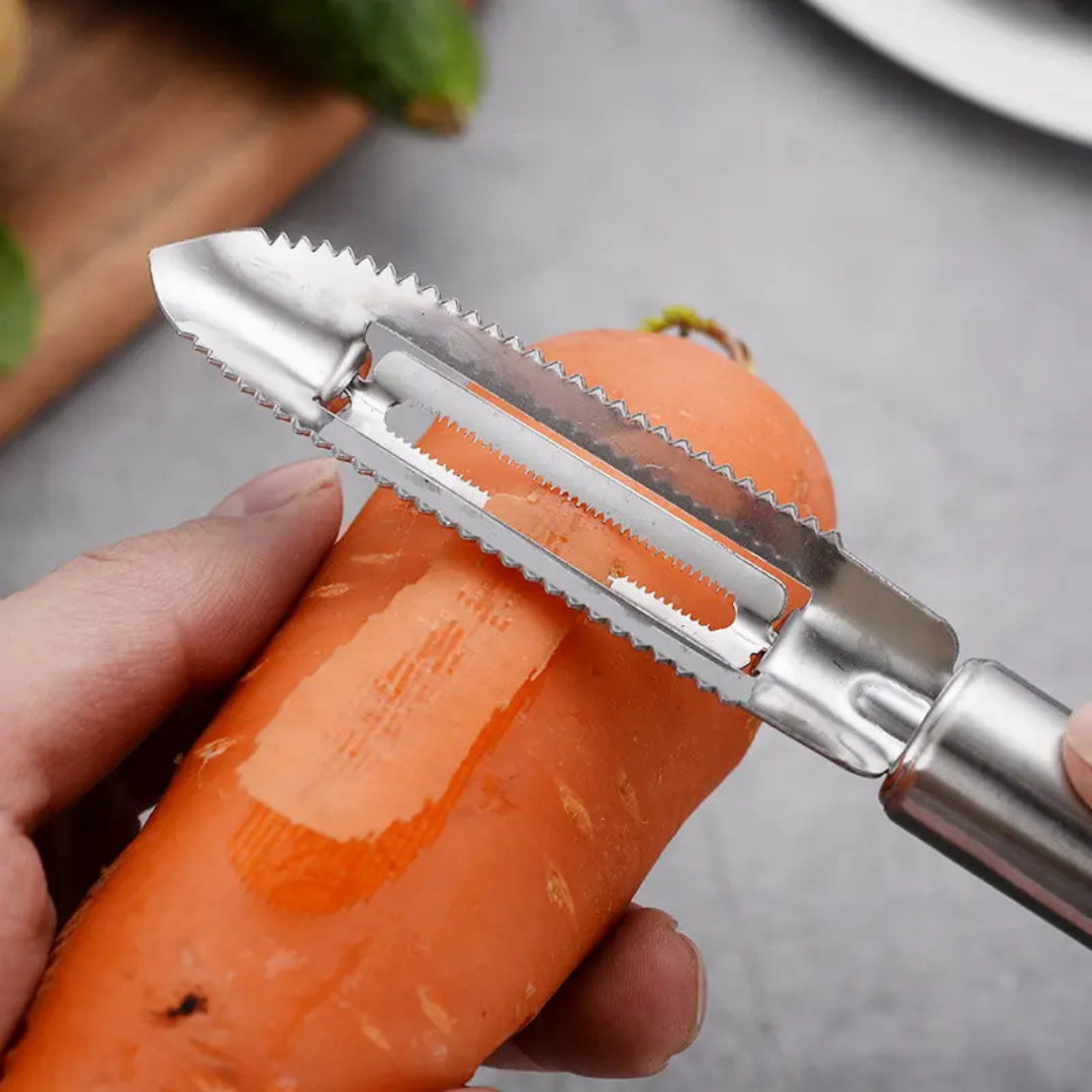 Metal Lux Kabak Oyacak ve Soyacak Paslanmaz Çelik Çok Fonksiyonlu Mutfak Aleti Sebze Oyucu ve Soyucu Aparat Ergonomik Tutma Saplı Pratik Kullanımlı Dayanıklı Sebze Temizleme Aracı