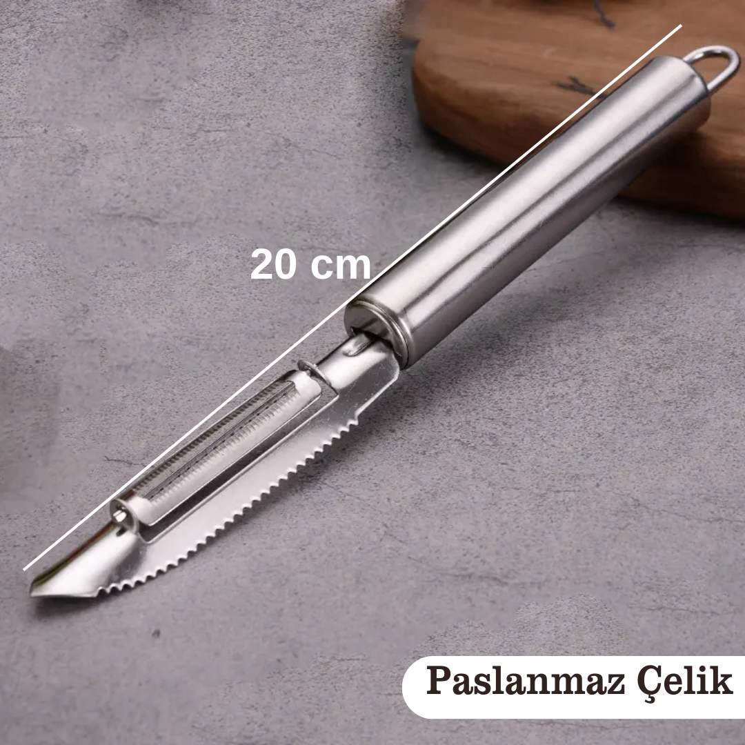 Metal Lux Kabak Oyacak ve Soyacak Paslanmaz Çelik Çok Fonksiyonlu Mutfak Aleti Sebze Oyucu ve Soyucu Aparat Ergonomik Tutma Saplı Pratik Kullanımlı Dayanıklı Sebze Temizleme Aracı