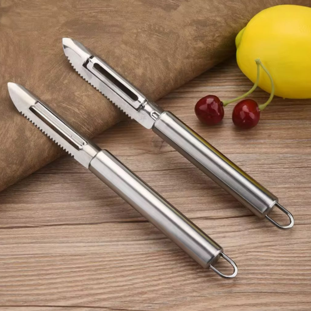 Metal Lux Kabak Oyacak ve Soyacak Paslanmaz Çelik Çok Fonksiyonlu Mutfak Aleti Sebze Oyucu ve Soyucu Aparat Ergonomik Tutma Saplı Pratik Kullanımlı Dayanıklı Sebze Temizleme Aracı