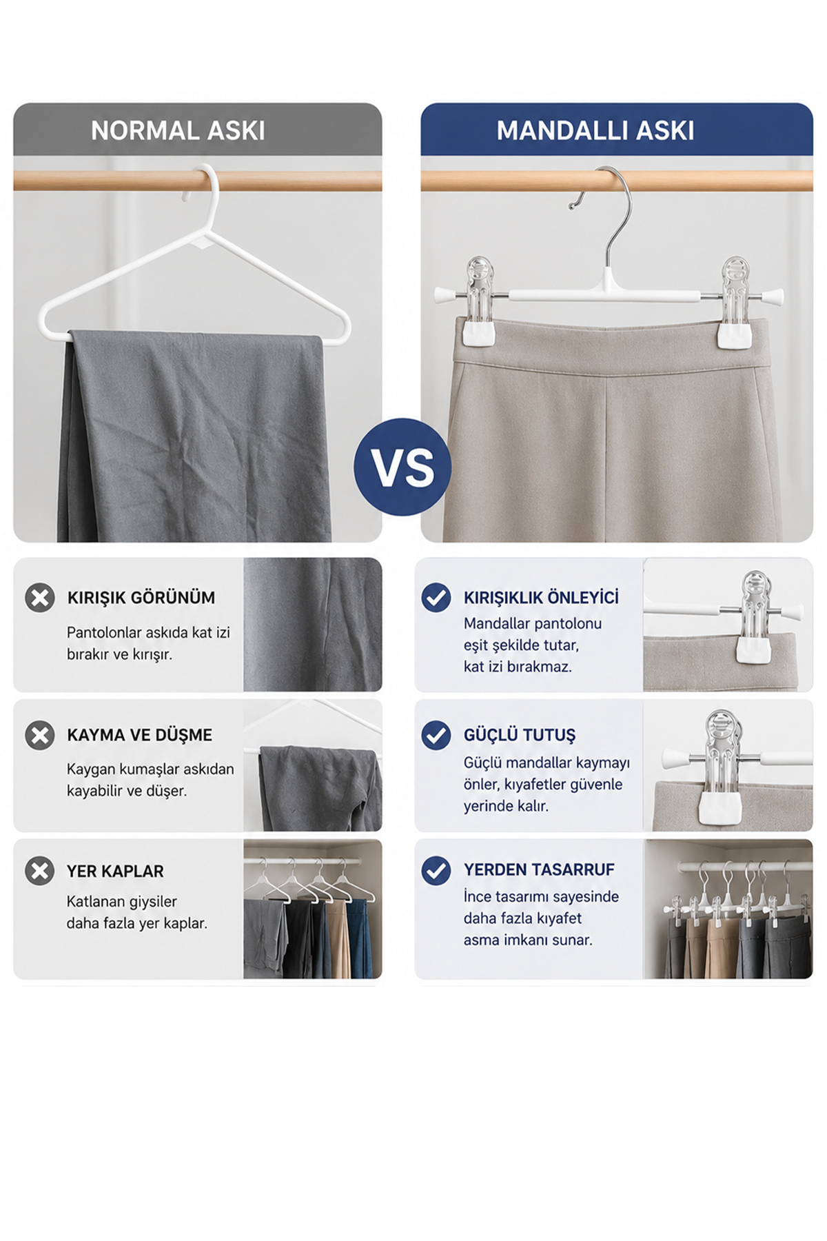 Metal Pantolon Askısı Mandallı Klipsli Etek Askısı Dolap İçi Kıyafet Düzenleyici
