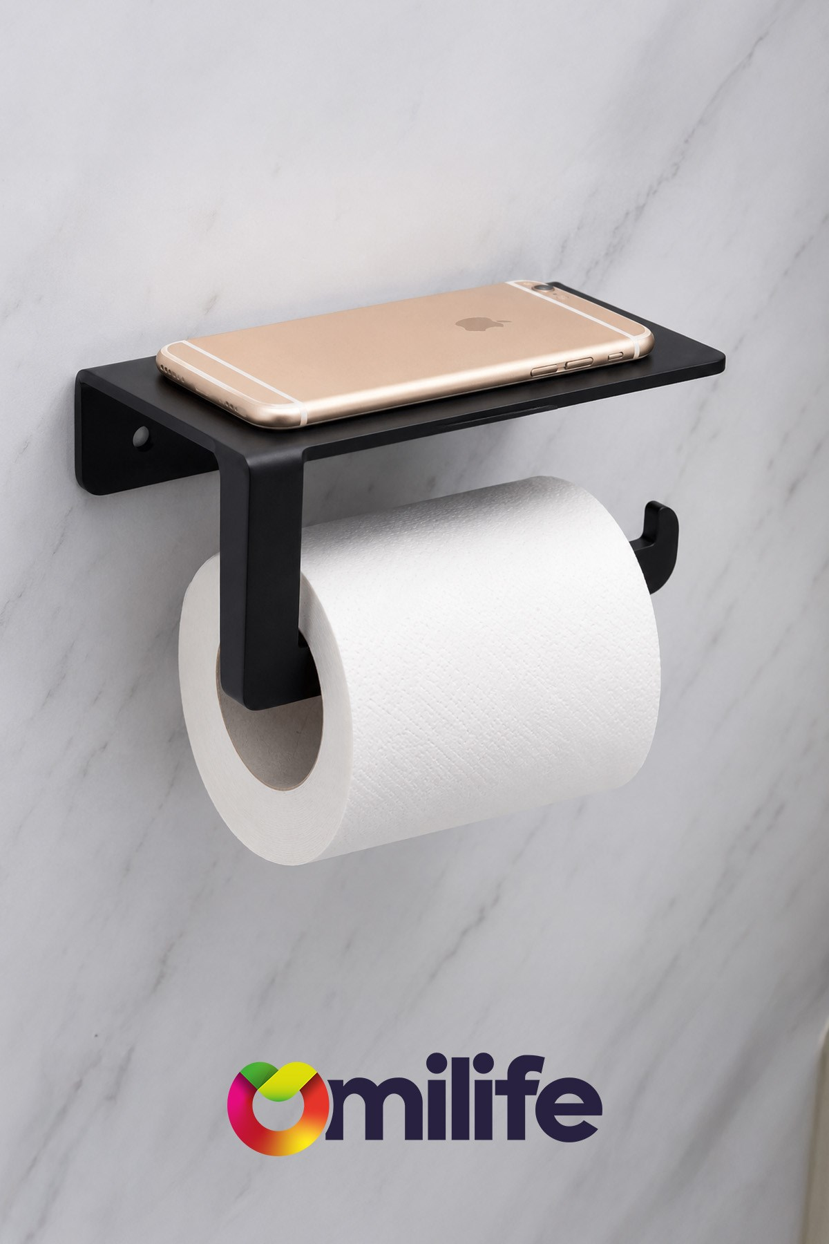 Metal Raflı Tuvalet Kağıtlığı Siyah WC Kağıtlığı Raflı Tuvalet Kağıdı Askısı