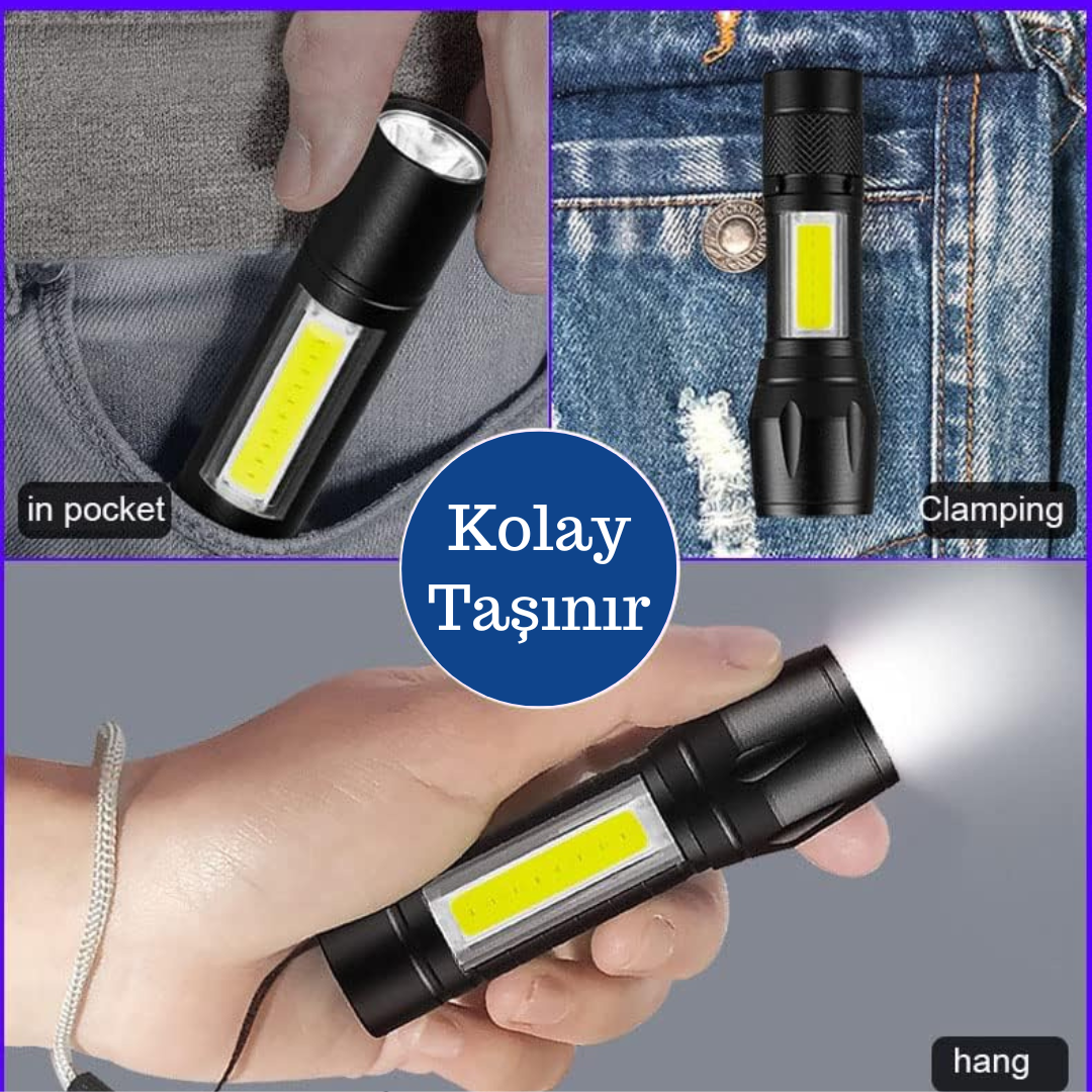 Metal Saplı Mini El Feneri Güçlü Işık Veren Pil İle Çalışan Kompakt Taşınabilir El Tipi Aydınlatma Aracı Kamp Araç Ev ve Acil Durumlar İçin Dayanıklı Gövde Yapısına Sahip Ergonomik Tasarımlı Mini Fener