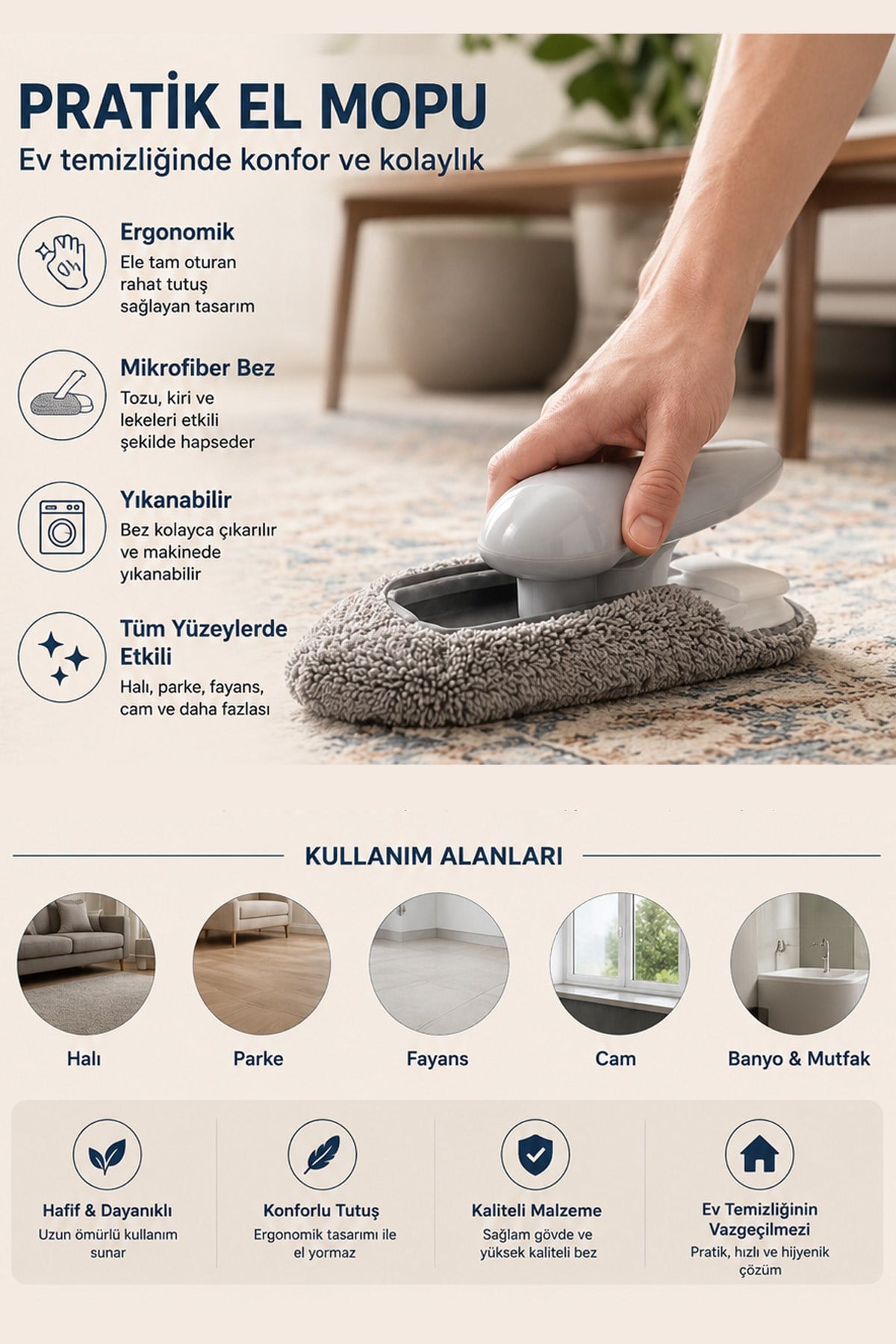 Mikrofiber Bezli El Mopu El Tipi Cam Silme Aparatı Çok Amaçlı Yüzey Temizleme Mopu