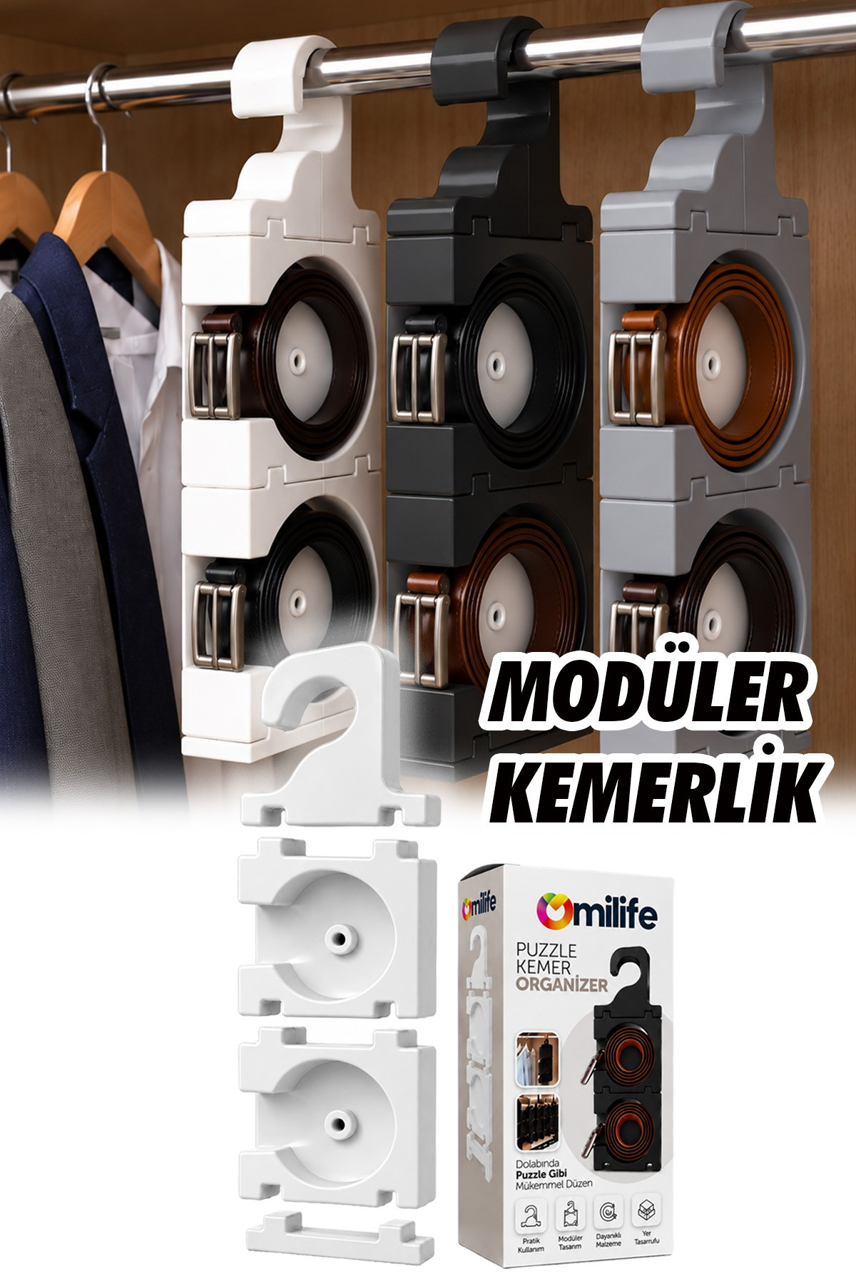 Modüler Puzzle  Kemer Organizeri Birbirine Eklenebilir  Rulo Kemer Düzenleyici Dolap İçi Kemerlik
