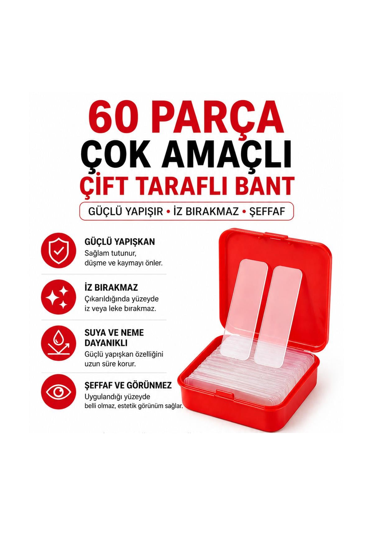 Nano Çift Taraflı Bant 60 Parça Güçlü Yapışkan Duvar Halı Organizer Montaj Sabitleyici