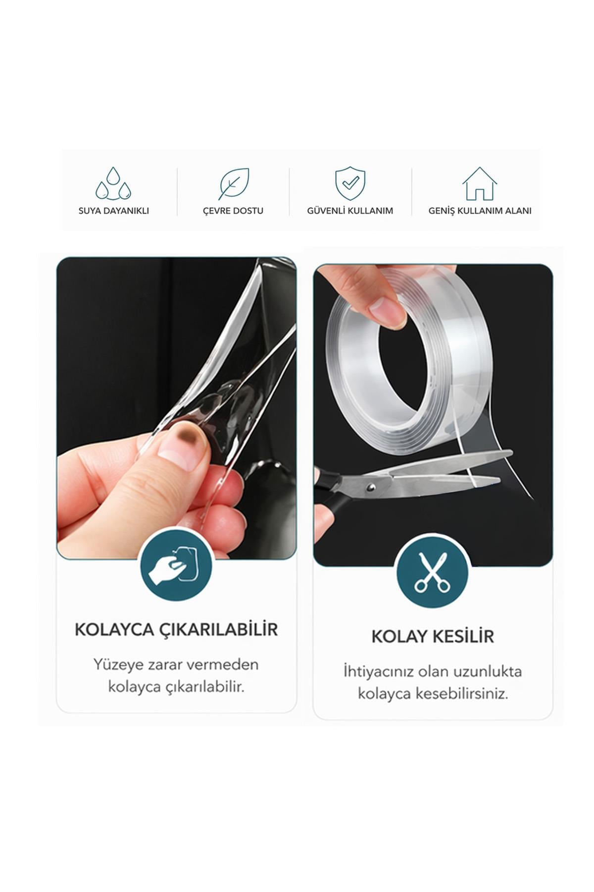 Nano Çift Taraflı Yapışkan Bant 2 m Şeffaf Güçlü Sabitleyici Duvar Montaj Bantı