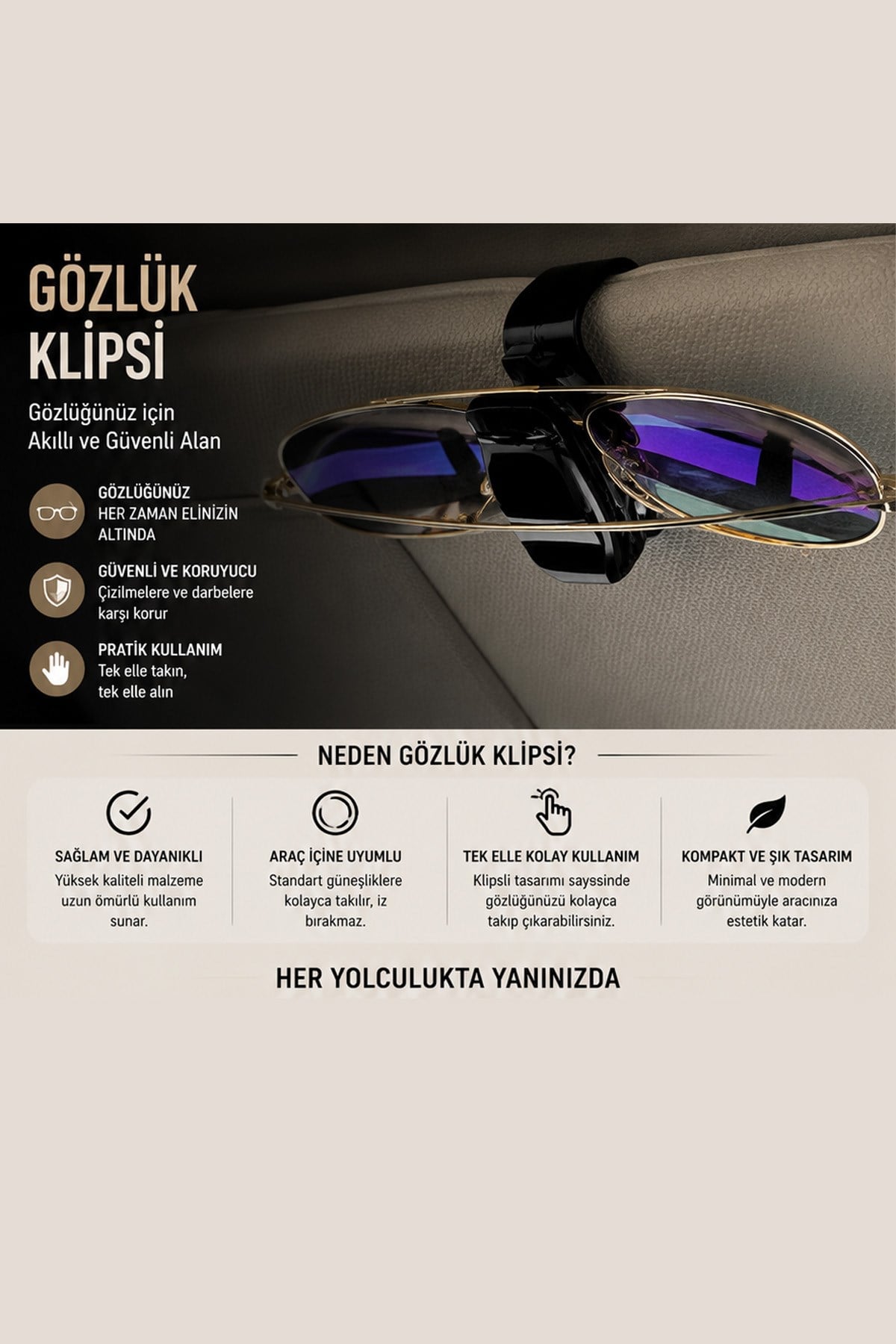 Oto Araç İçi Mandallı Gözlük Tutucu Güneş Gözlüğü Klipsi Araç Organizer Aparatı