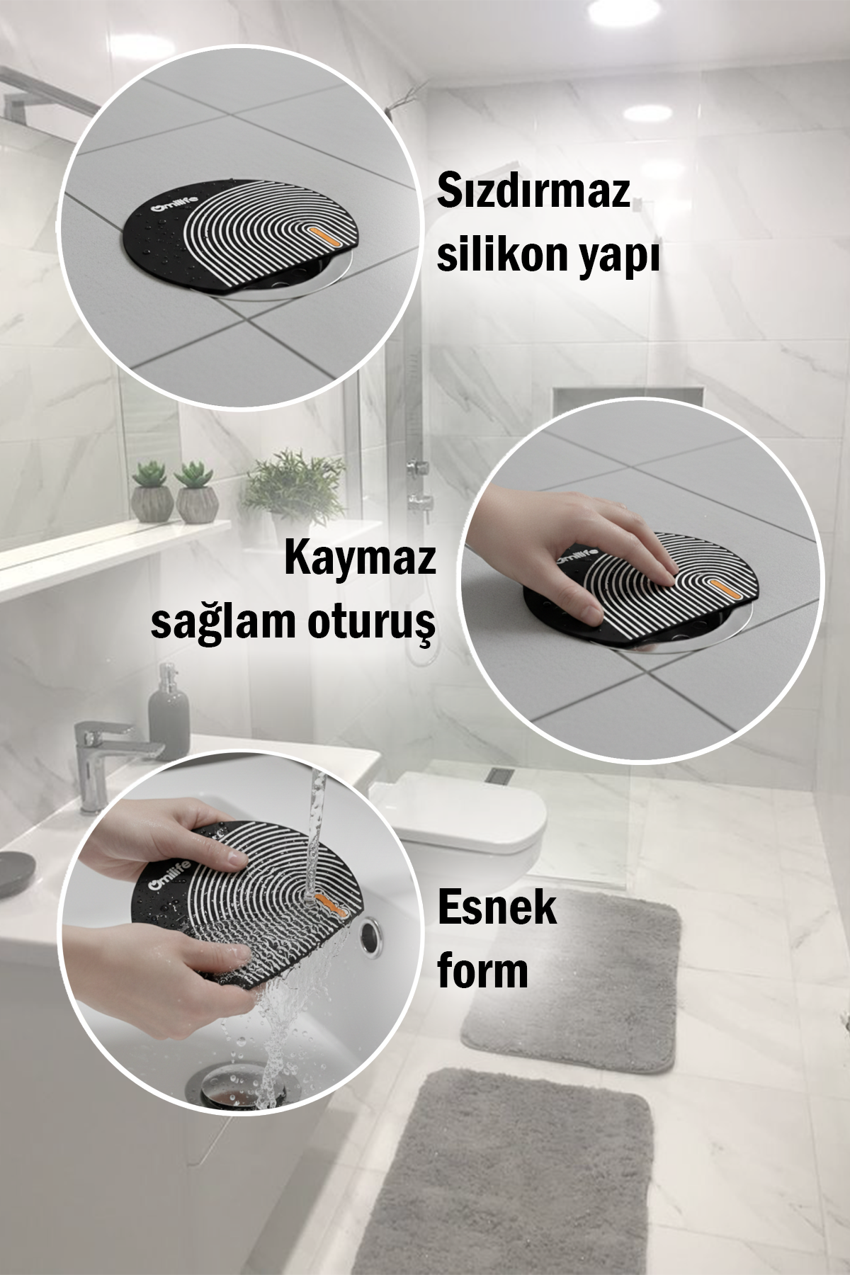 Oval Çizgili Silikon Kötü Koku Önleyici Gider Kapağı – Banyo, Mutfak, Balkon Lavabo Tıpası 14x15 cm