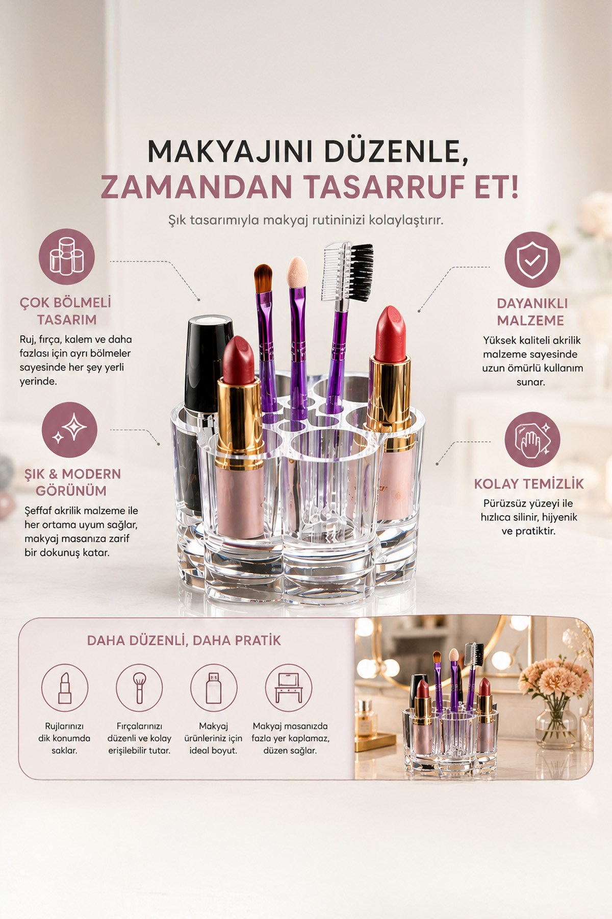 Papatya Organizer Fonksiyonel Papatya Şeklinde Çok Amaçlı Organizer