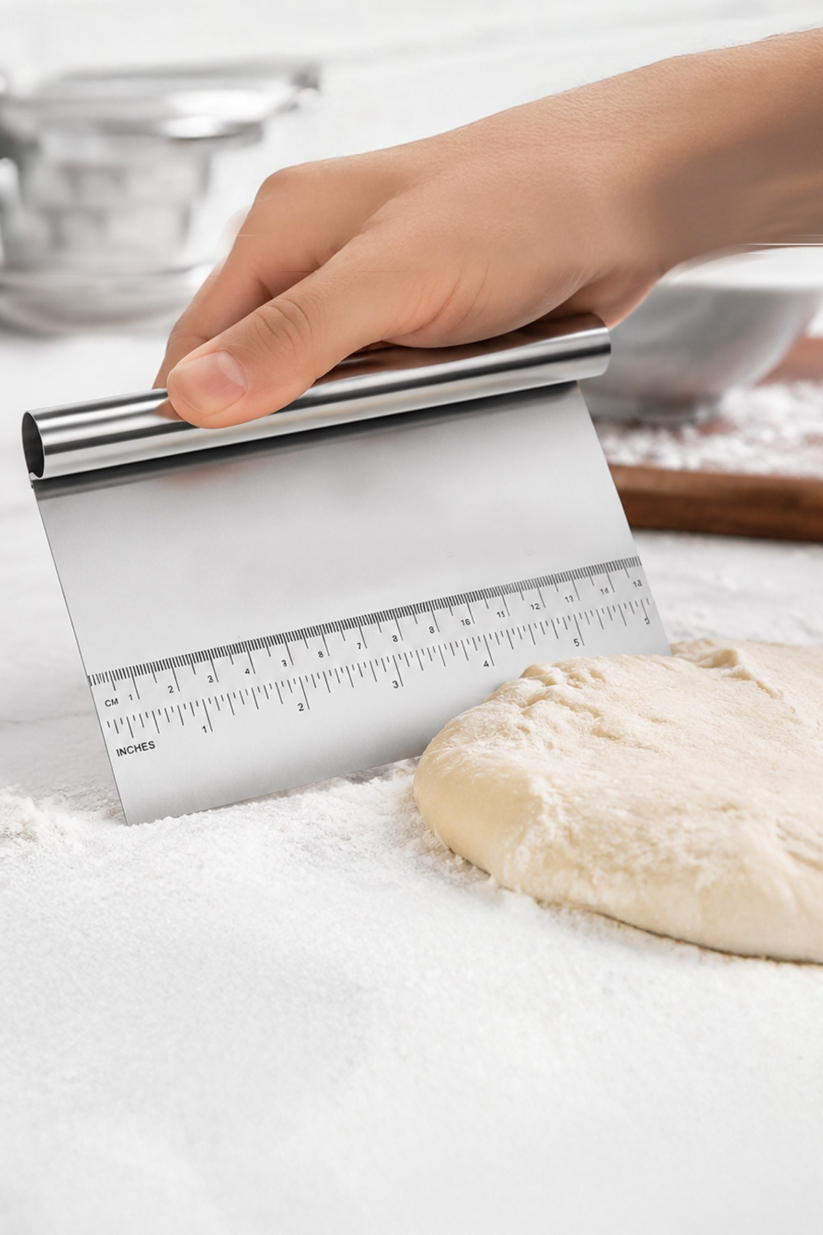 Paslanmaz Çelik Hamur Kesici Kazıyıcı Spatula Pizza Ekmek Hamuru Bölücü Ölçülü