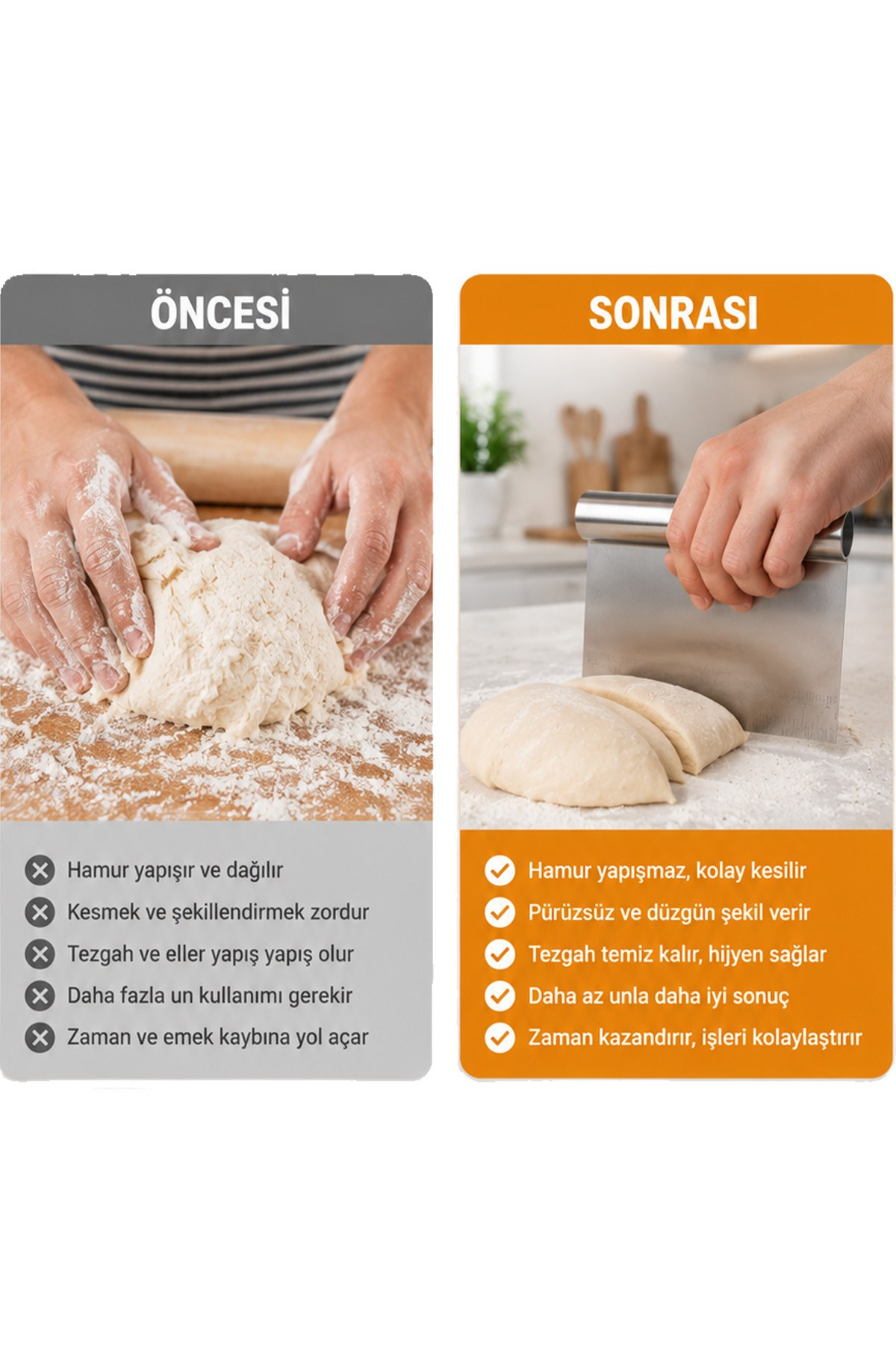 Paslanmaz Çelik Hamur Kesici Kazıyıcı Spatula Pizza Ekmek Hamuru Bölücü Ölçülü