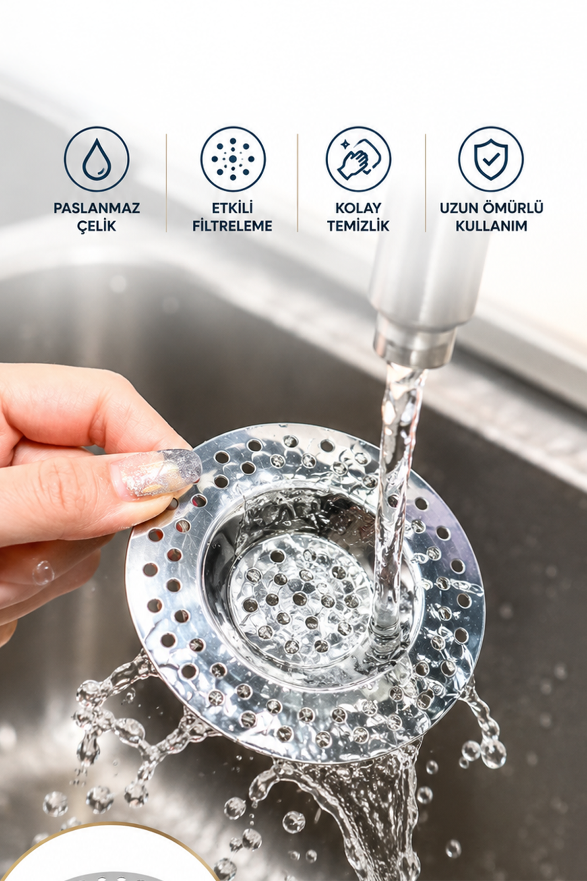 Paslanmaz Çelik Lavabo Gider Süzgeci Evye Süzgeci Kıl Saç Yemek Artığı Tutucu