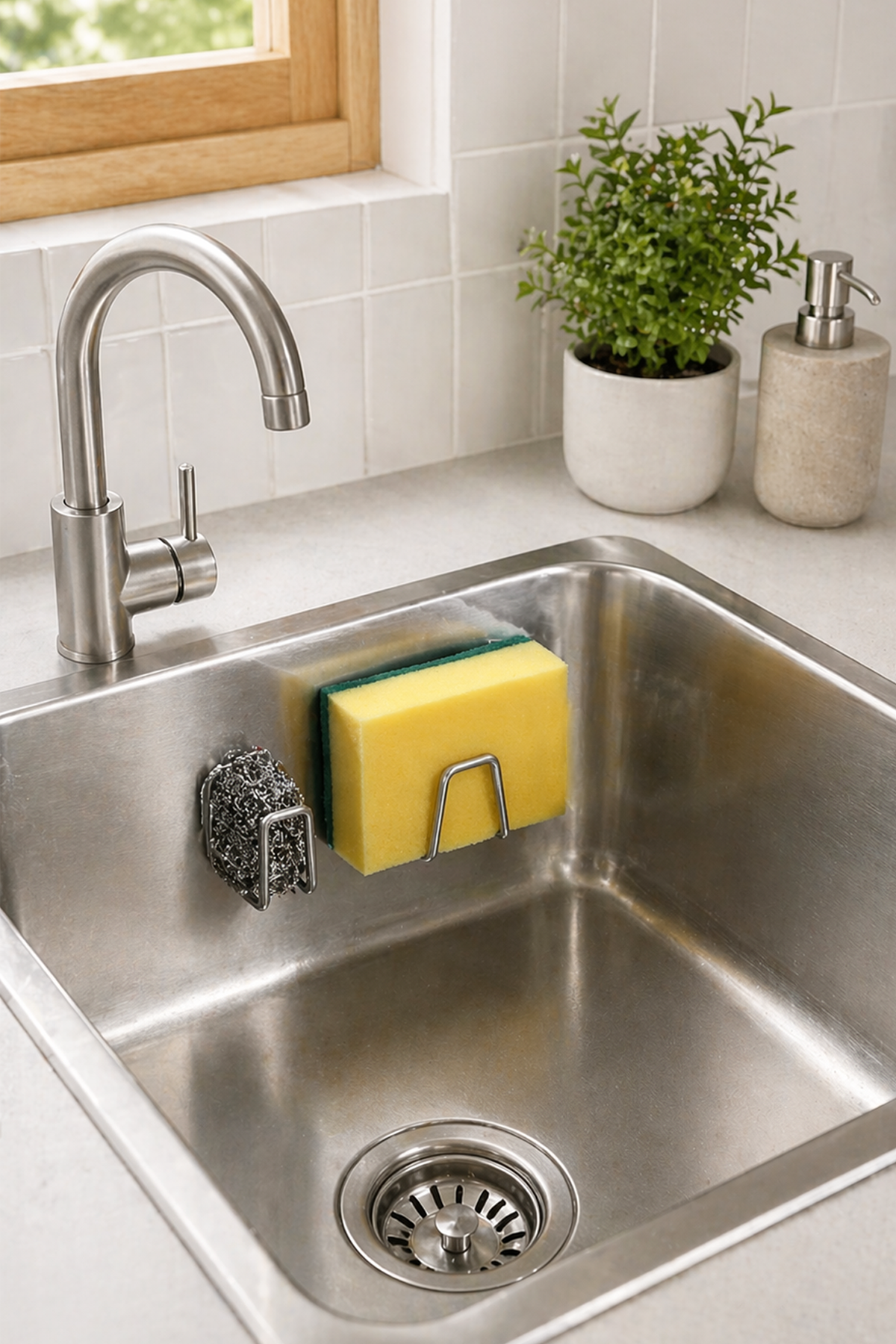 Paslanmaz Çelik Yapışkanlı Askı Delmeden Montaj Drenaj Tutucu Banyo Mutfak Organizer