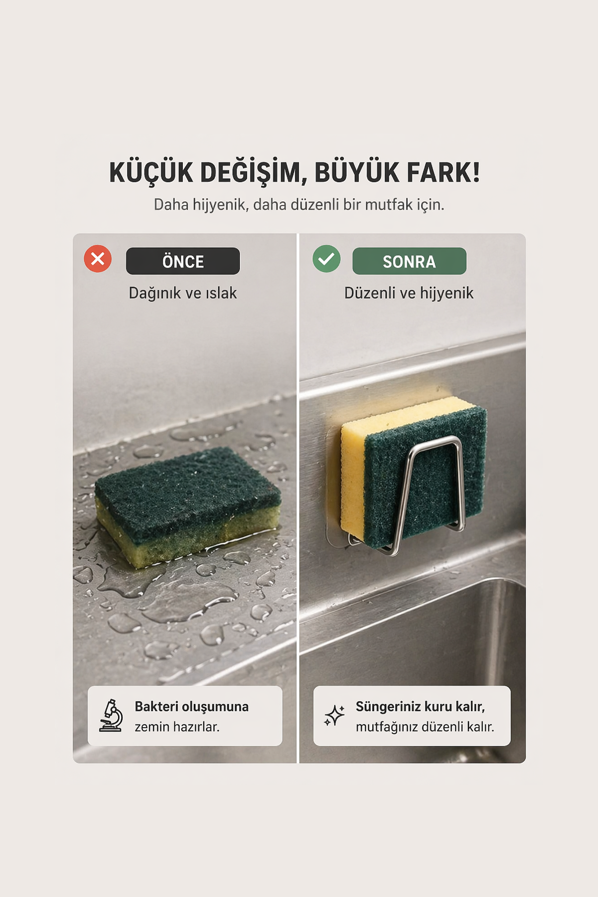 Paslanmaz Çelik Yapışkanlı Askı Delmeden Montaj Drenaj Tutucu Banyo Mutfak Organizer