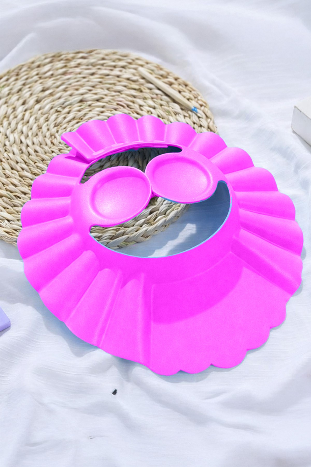 Pembe Ayarlanabilir Bebek Banyo Şapkası Yenidoğan Duş Bonesi Göz Kulak Koruyucu 29 cm