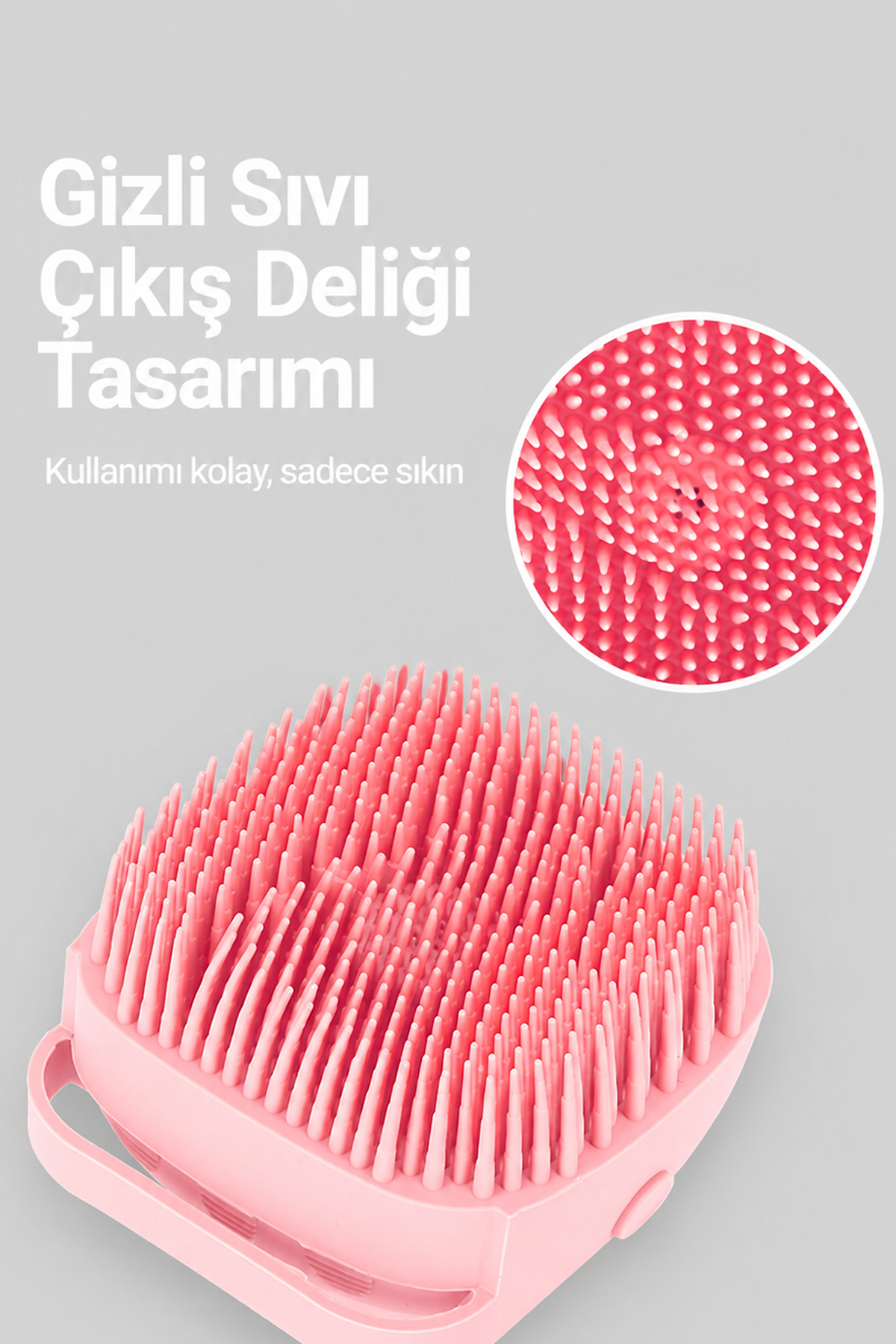 Pembe Yumuşak Silikon Duş Masaj Süngeri Jel Hazneli Banyo Kese Lifi Esnek Temizlik Aparatı