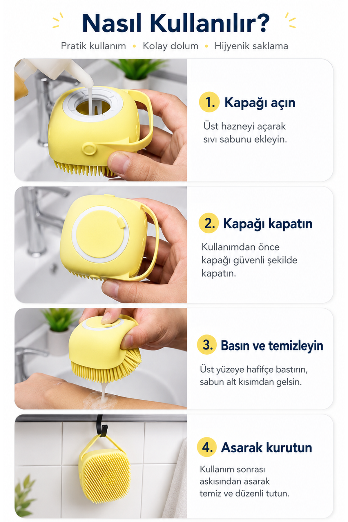 Pembe Yumuşak Silikon Duş Masaj Süngeri Jel Hazneli Banyo Kese Lifi Esnek Temizlik Aparatı