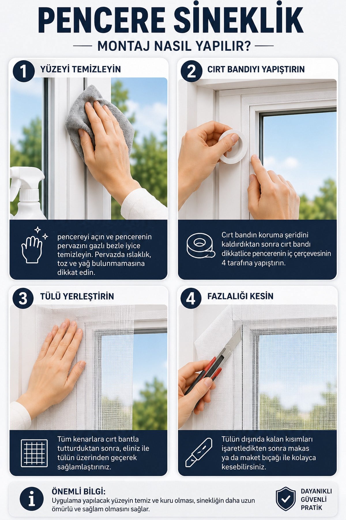 Pencere Sinekliği Tülü 130x150 CM Kendinden Yapışkanlı Sineklik Perde